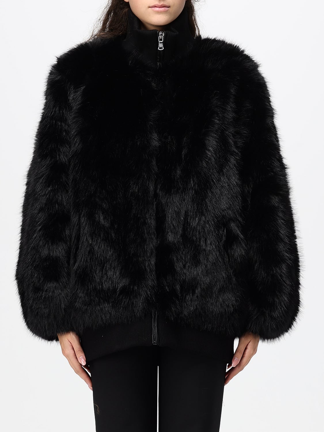 CANADIAN Short High Neck Faux Fur Jacket with Zip and Elasticated Cuffs CANADIAN Short High Neck Faux Fur Jacket with Zip and Elasticated Cuffs