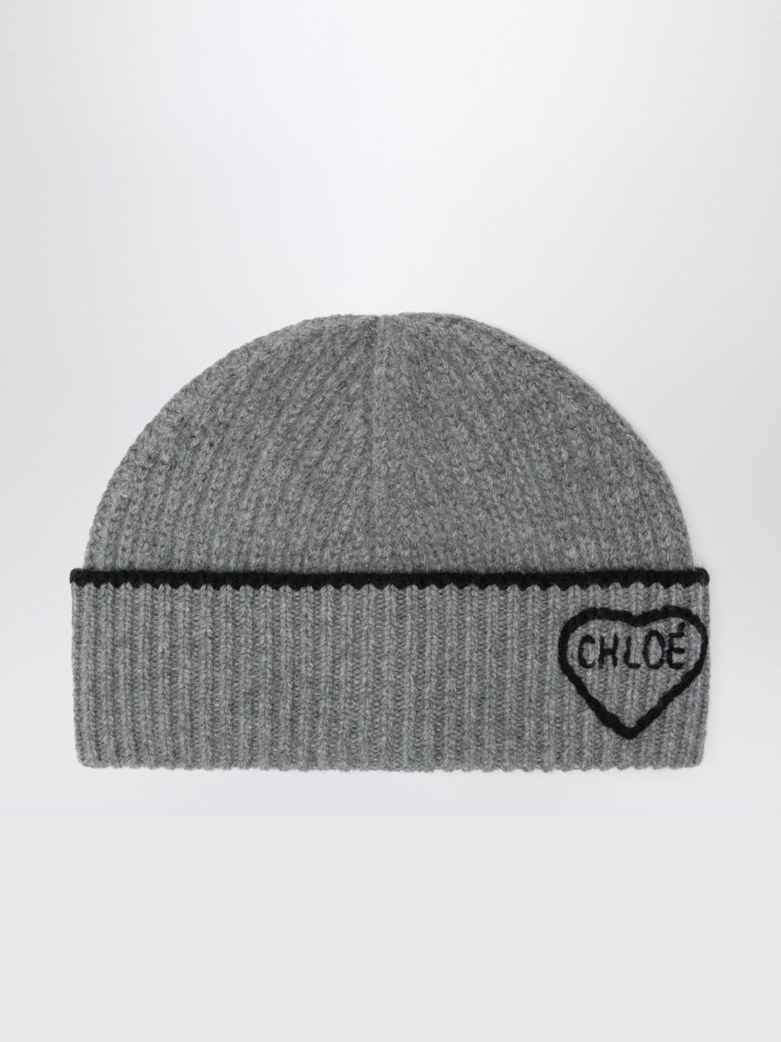 Chloé Ribbed Knit Wool-Blend Beanie with Heart Print