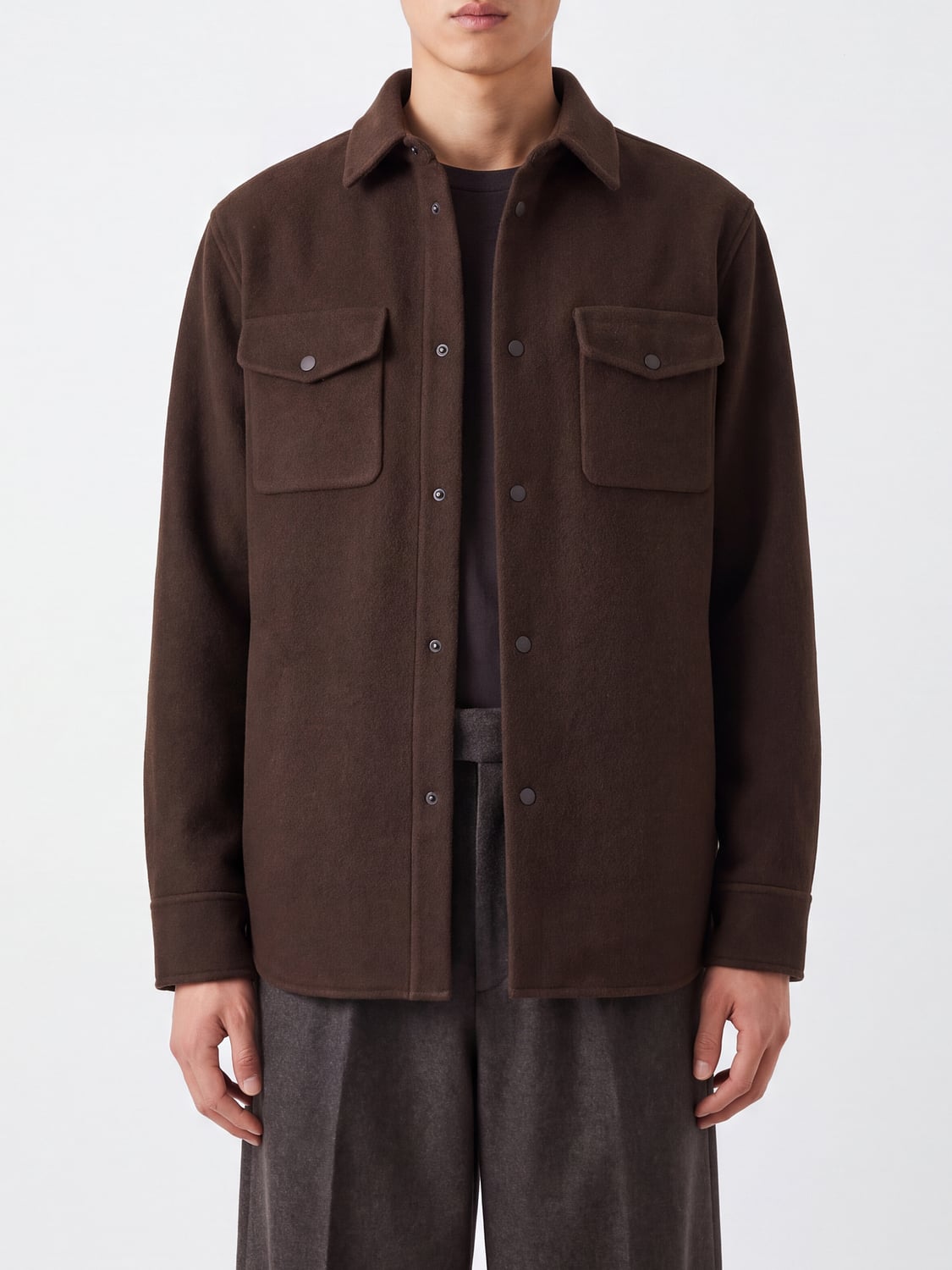 Aspesi Pure Wool Overshirt with Classic Collar and Patch Pockets