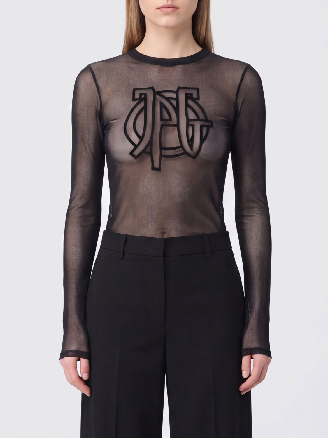 JEAN PAUL GAULTIER Jean Paul Gaultier Slim Fit Long-Sleeved Jersey Top with Monogram Print