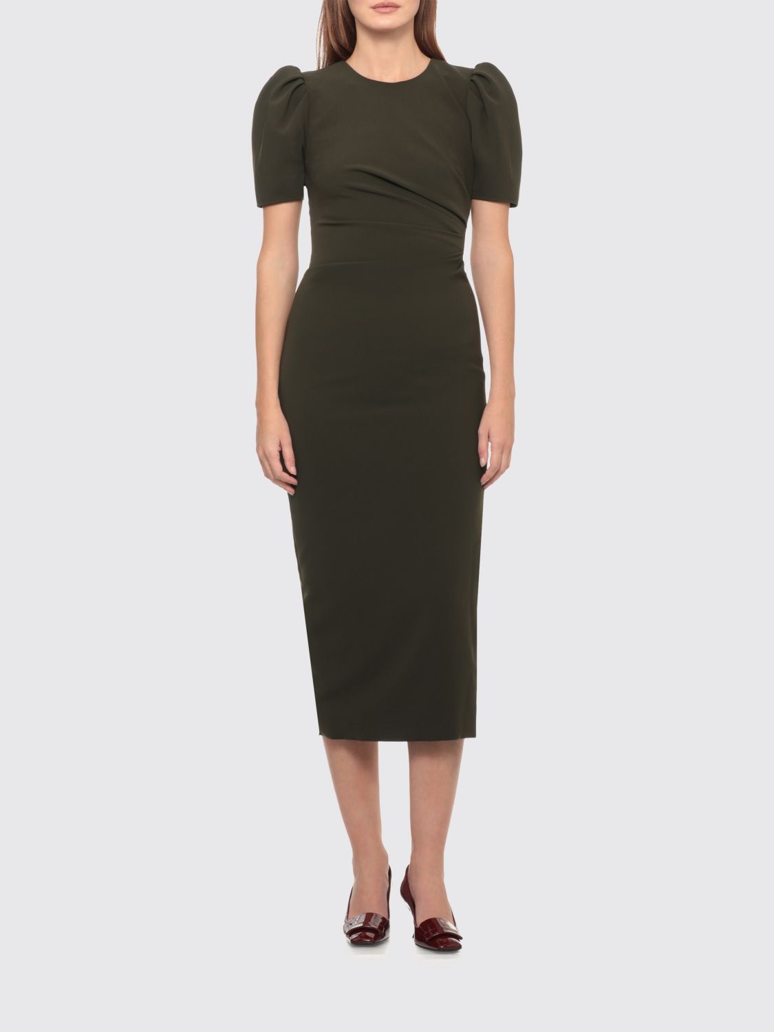 CAROLINA HERRERA Jersey Midi Sheath Dress with Puff Sleeves