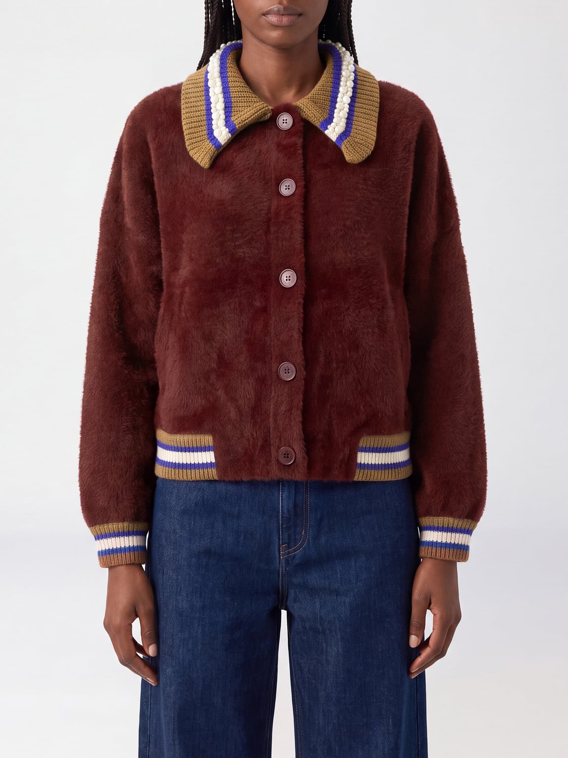 ESSENTIEL ANTWERP Wool-Blend Bomber Jacket with Contrast Trims