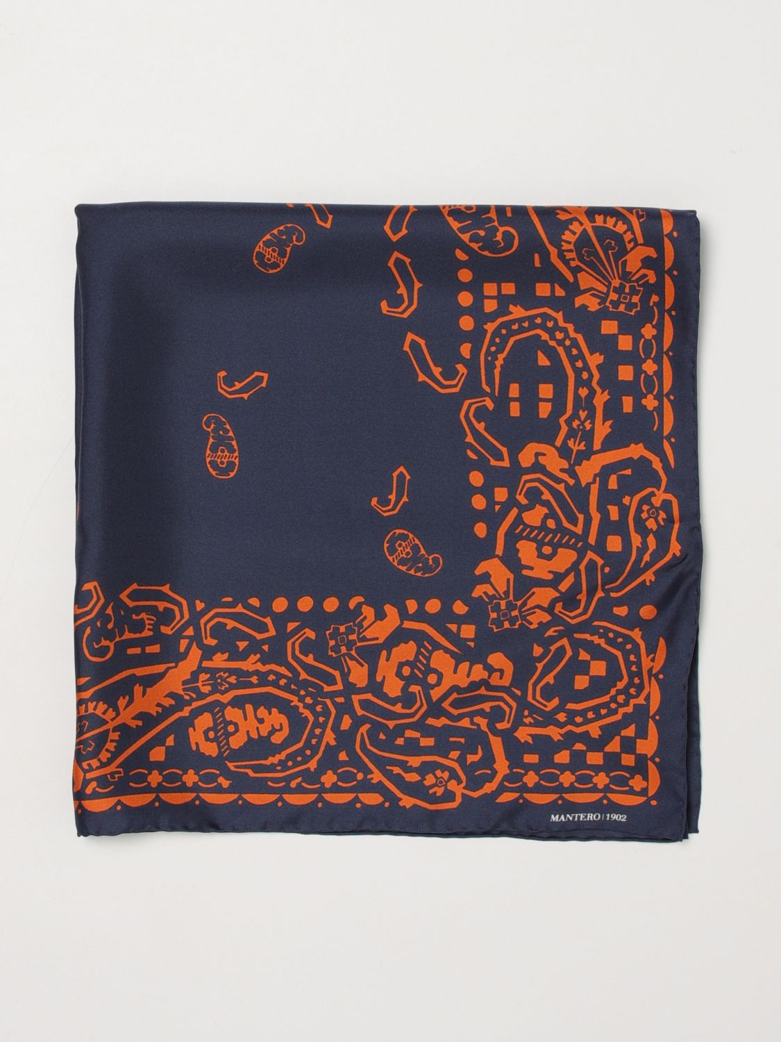 MANTERO 1902 Square Silk Twill Foulard with Abstract Paisley Print