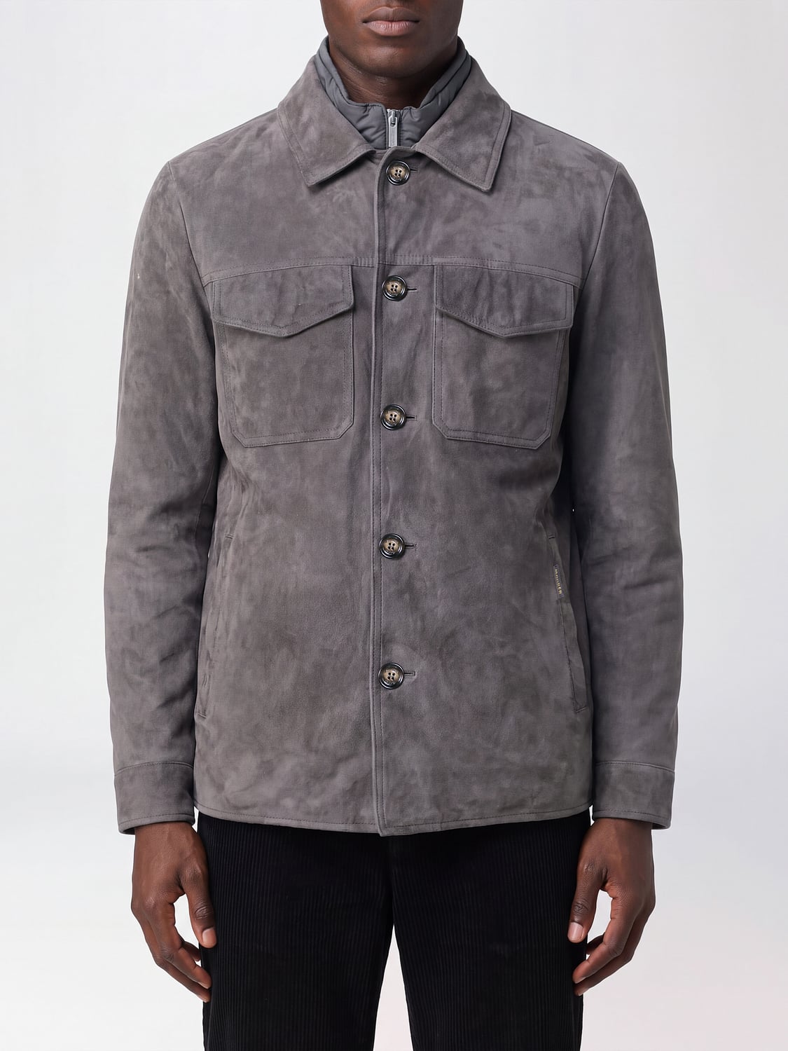 Moorer Faux Suede Overshirt with Patch Pockets