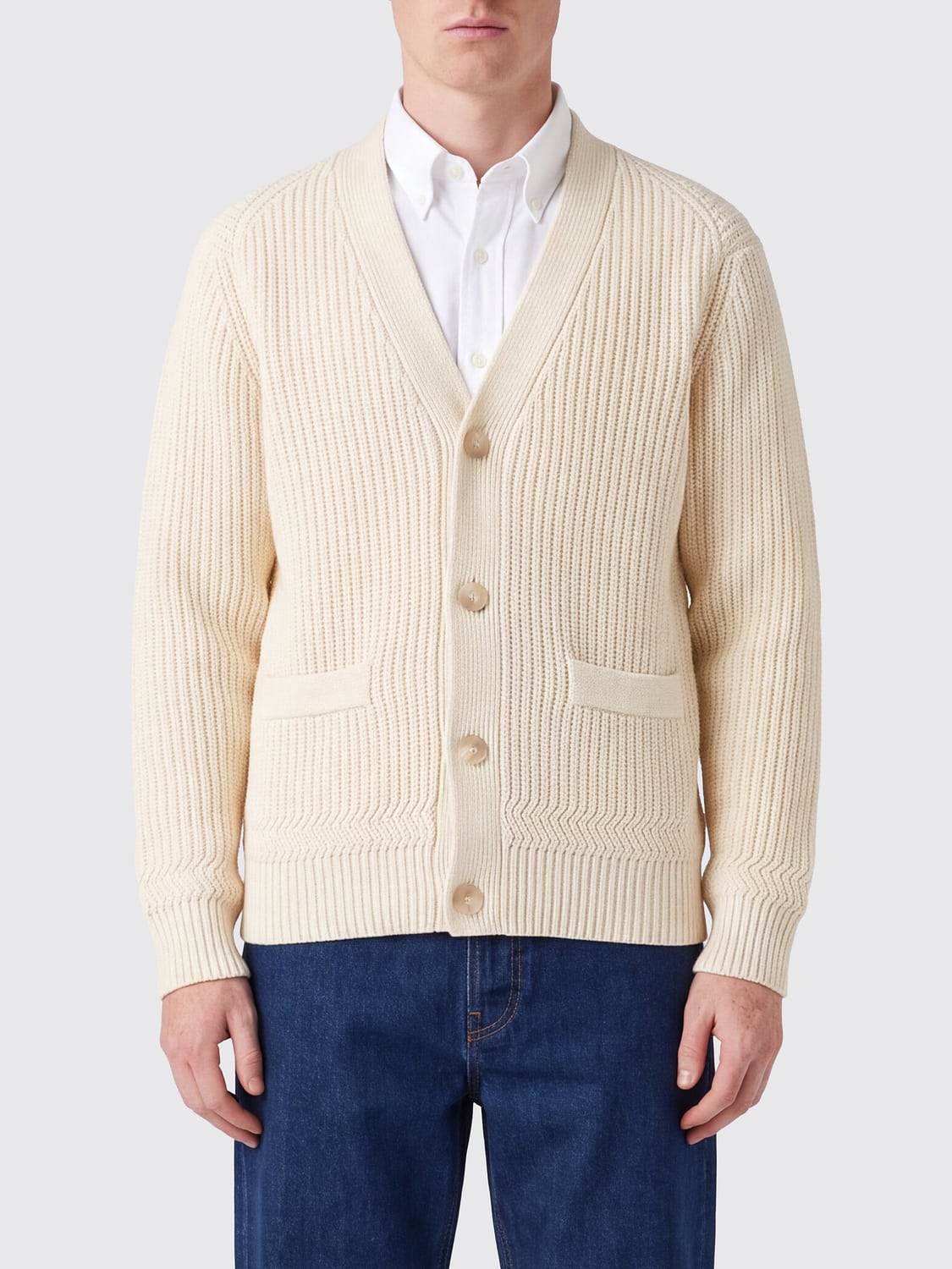 SEBAGO V-Neck Wool Blend Cardigan with Patch Pockets SEBAGO V-Neck Wool Blend Cardigan with Patch Pockets