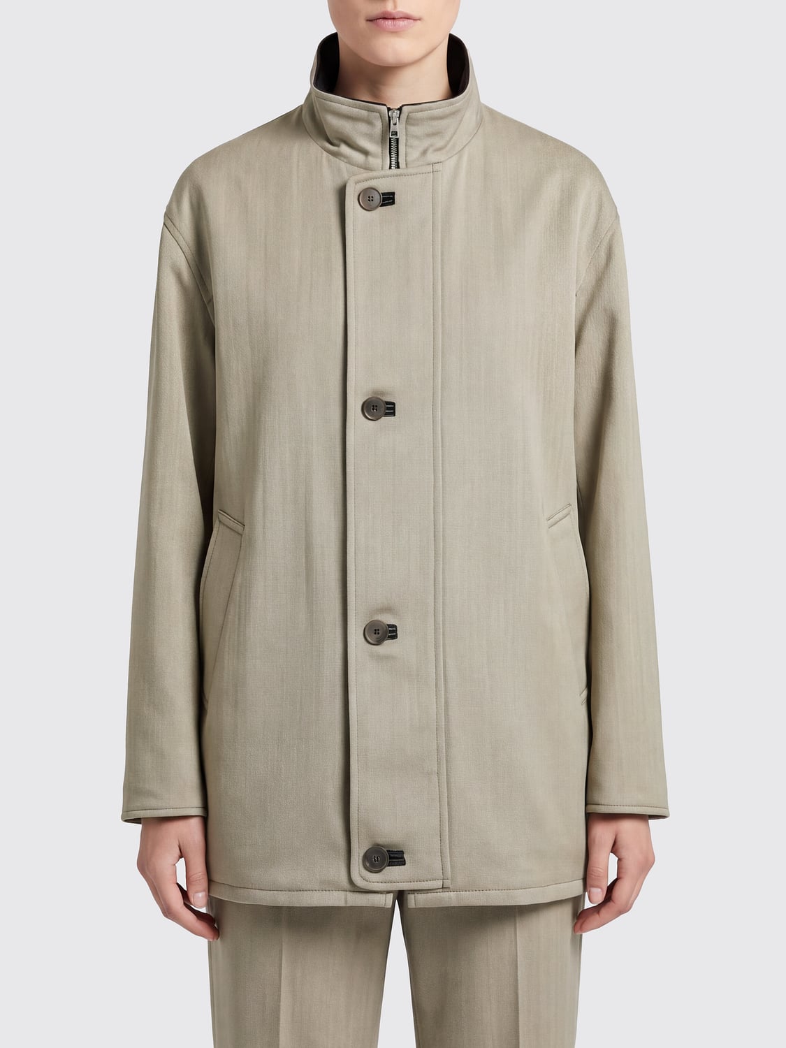 AURALEE Wool Single-Breasted Short Jacket with High Neck AURALEE Wool Single-Breasted Short Jacket with High Neck