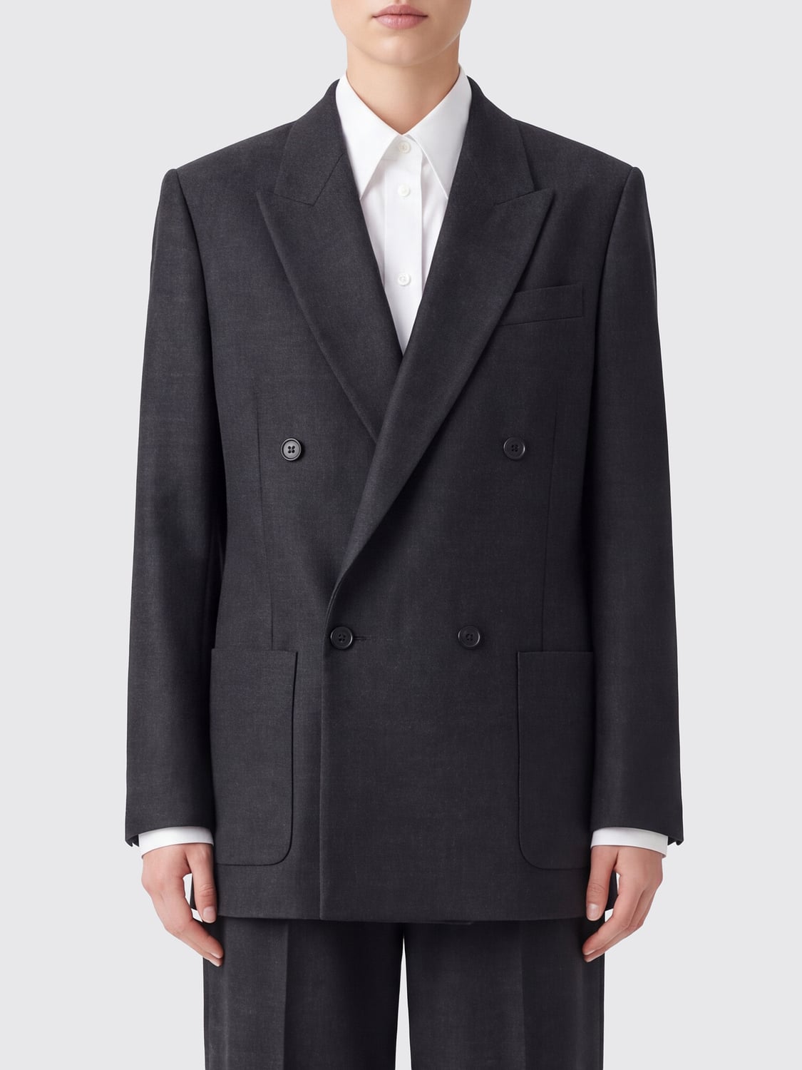 GRIFONI Double-Breasted Wool Blend Blazer with Peak Lapels GRIFONI Double-Breasted Wool Blend Blazer with Peak Lapels