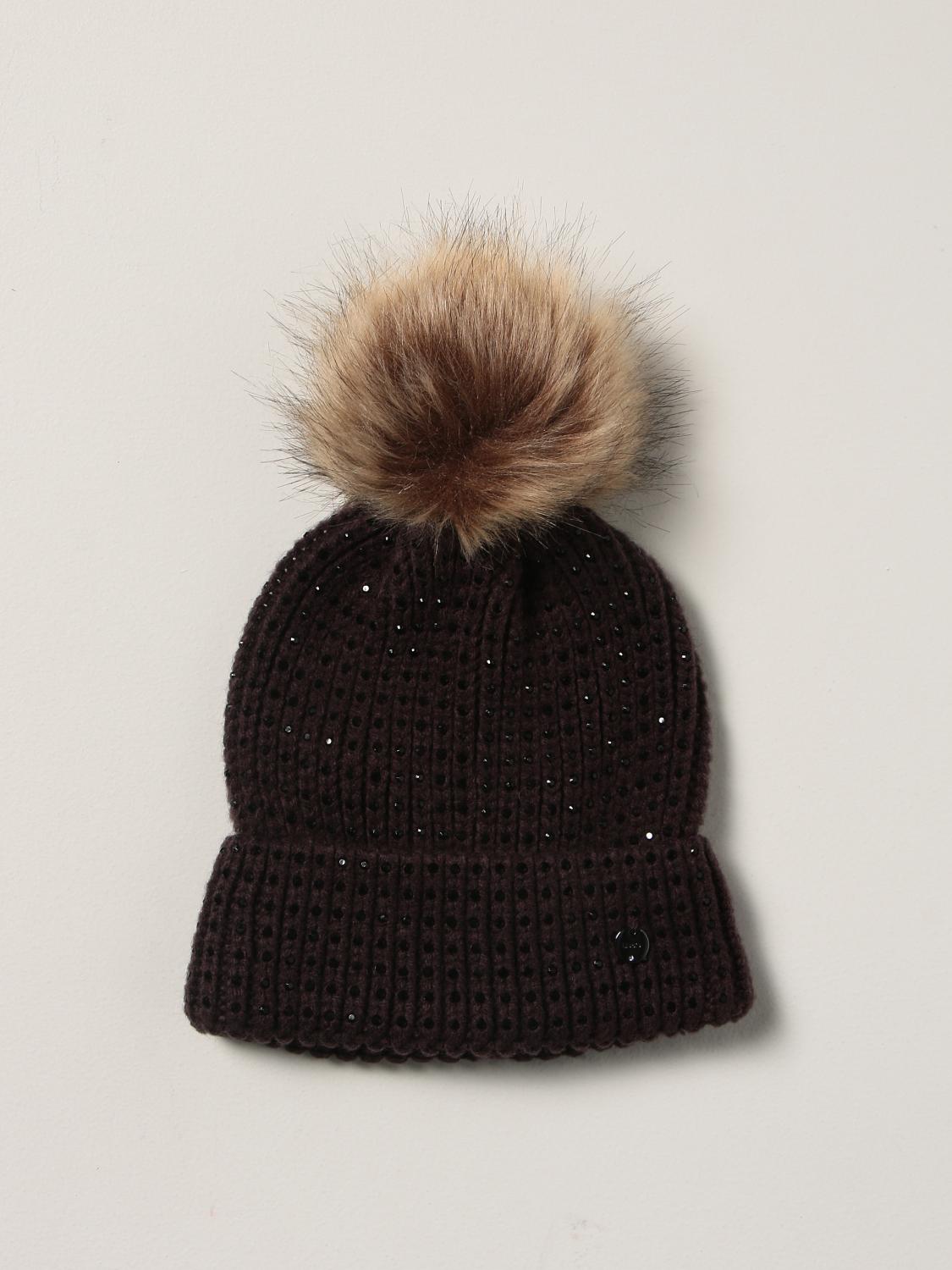 LIU JO: beanie hat with pompom - Brown 