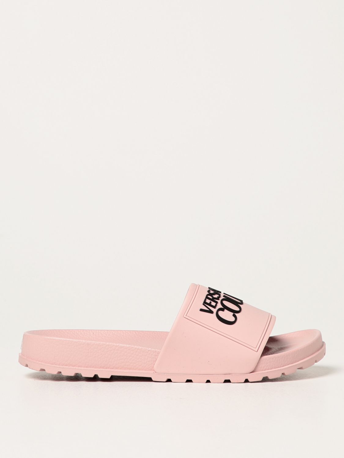 VERSACE JEANS COUTURE: slide sandals in rubber - Blush Pink | Versace ...