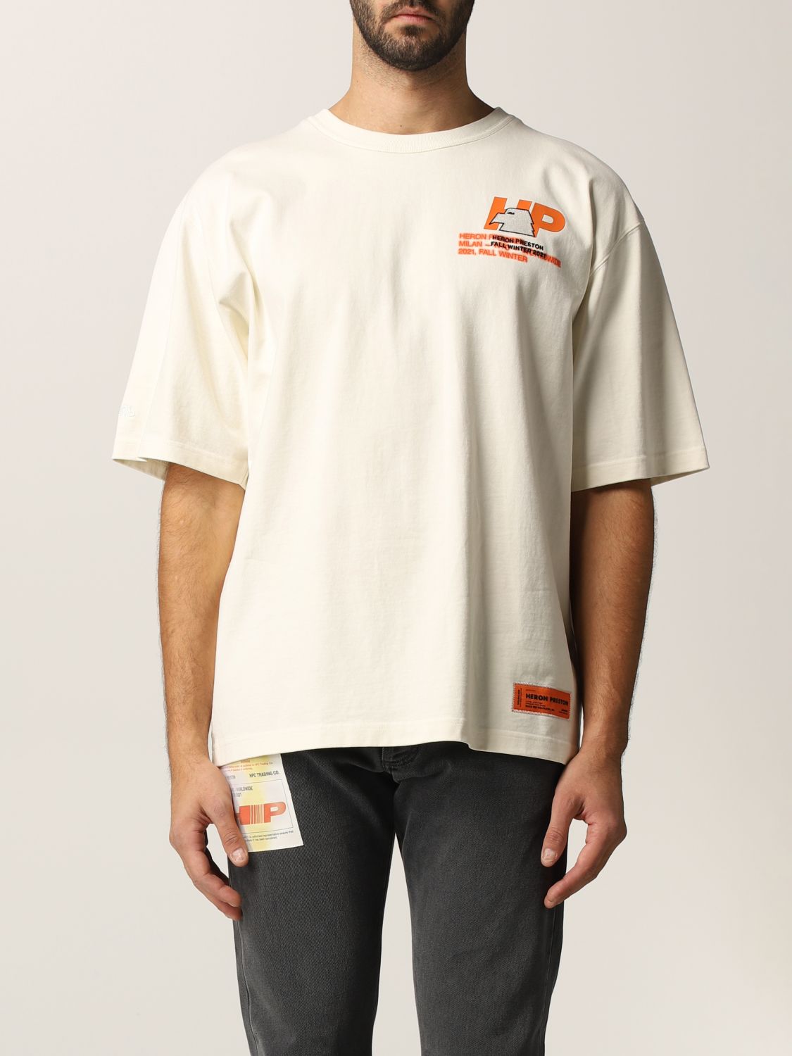 T-shirt Heron Preston: T-shirt Heron Preston con stampe grafiche crema 1