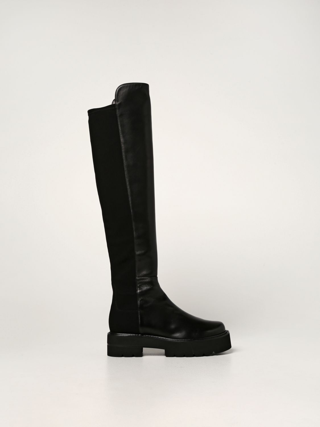 Stuart Weitzman 5050 Ultralift Boots In Leather And Fabric In Black ...