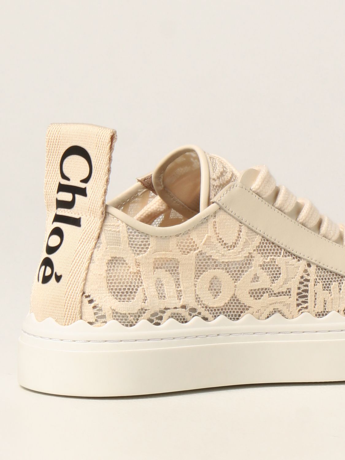 CHLOÉ: Lauren lace sneakers - Dove Grey | Chloé sneakers C19U108D2 ...
