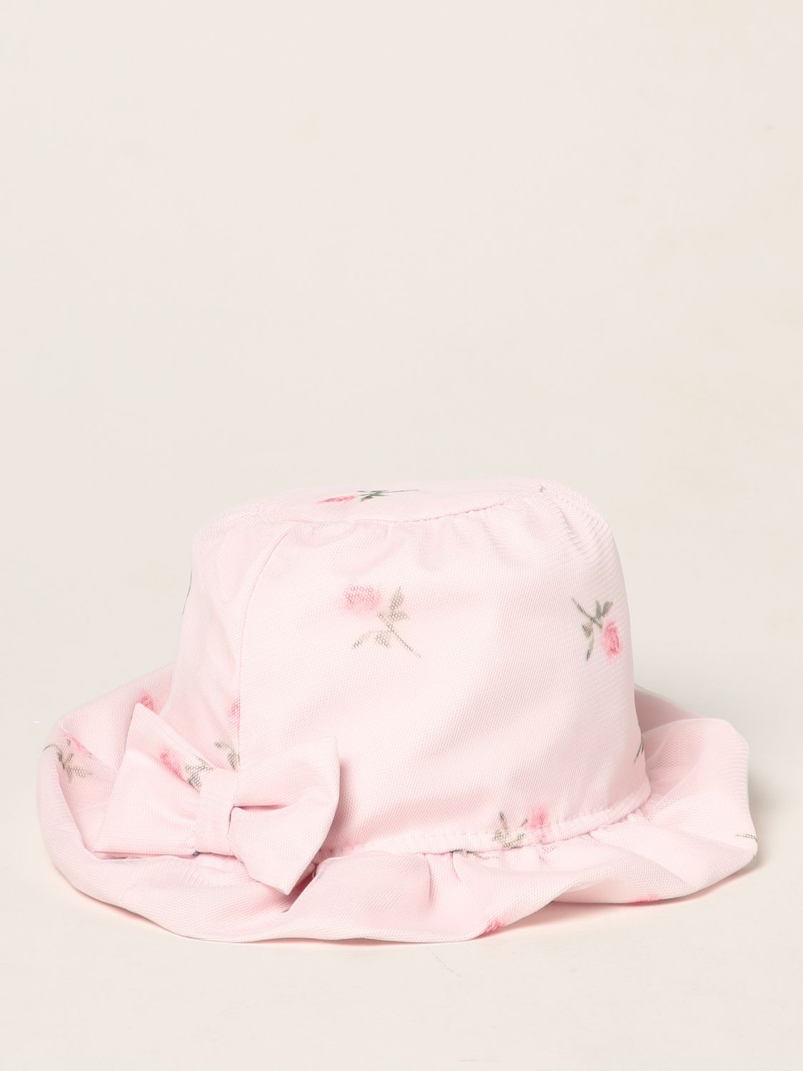 Cappello neonato Monnalisa: Cappello Monnalisa a fantasia floreale con fiocco rosa 1