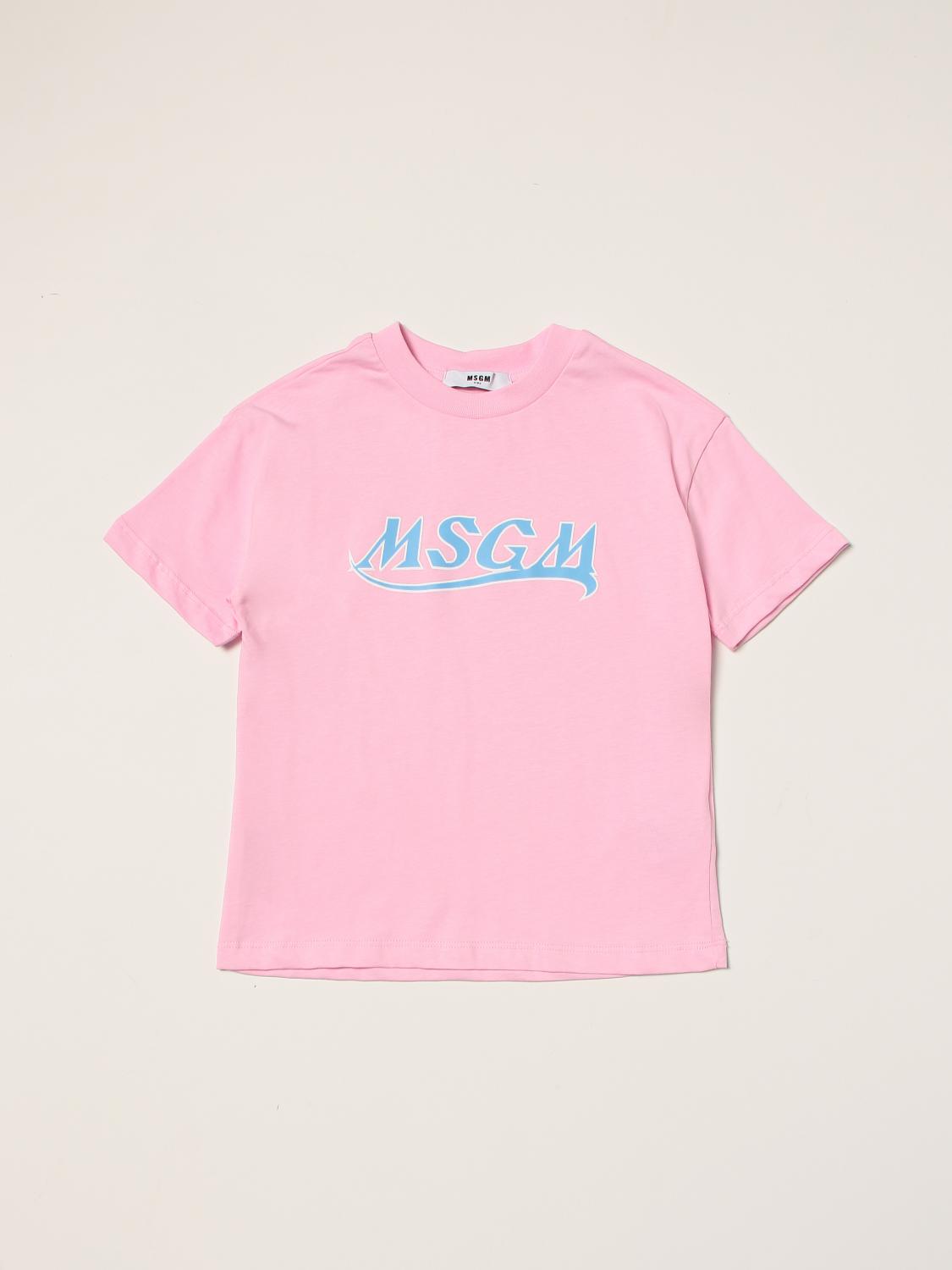MSGM KIDS: T-shirt in cotone con logo - Rosa | T-Shirt Msgm Kids MS028729  GIGLIO.COM