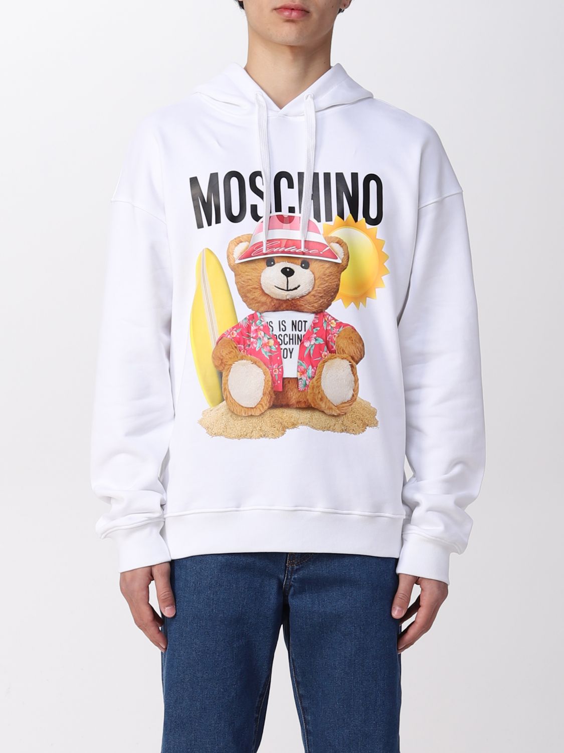 Authentic Moschino Couture Teddy Bear Hoodie Leather Biker White Size US  Medium