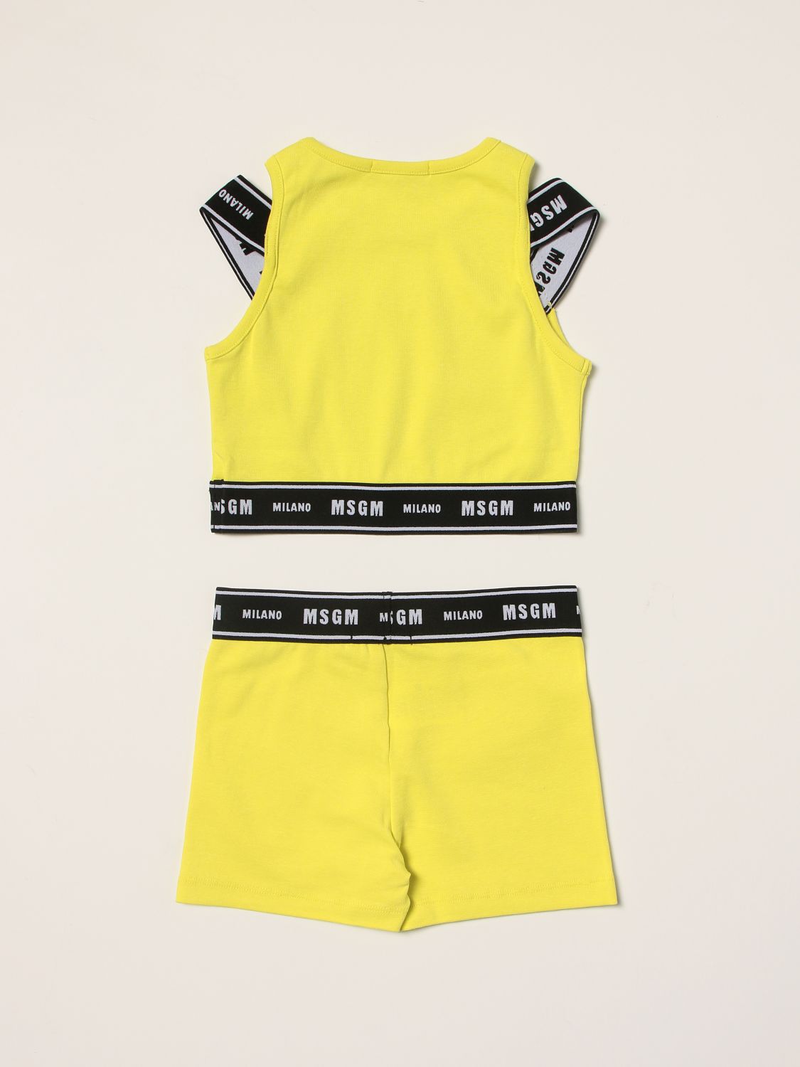 MSGM KIDS: top + shorts set with logo - Lime | Msgm Kids co-ords ...