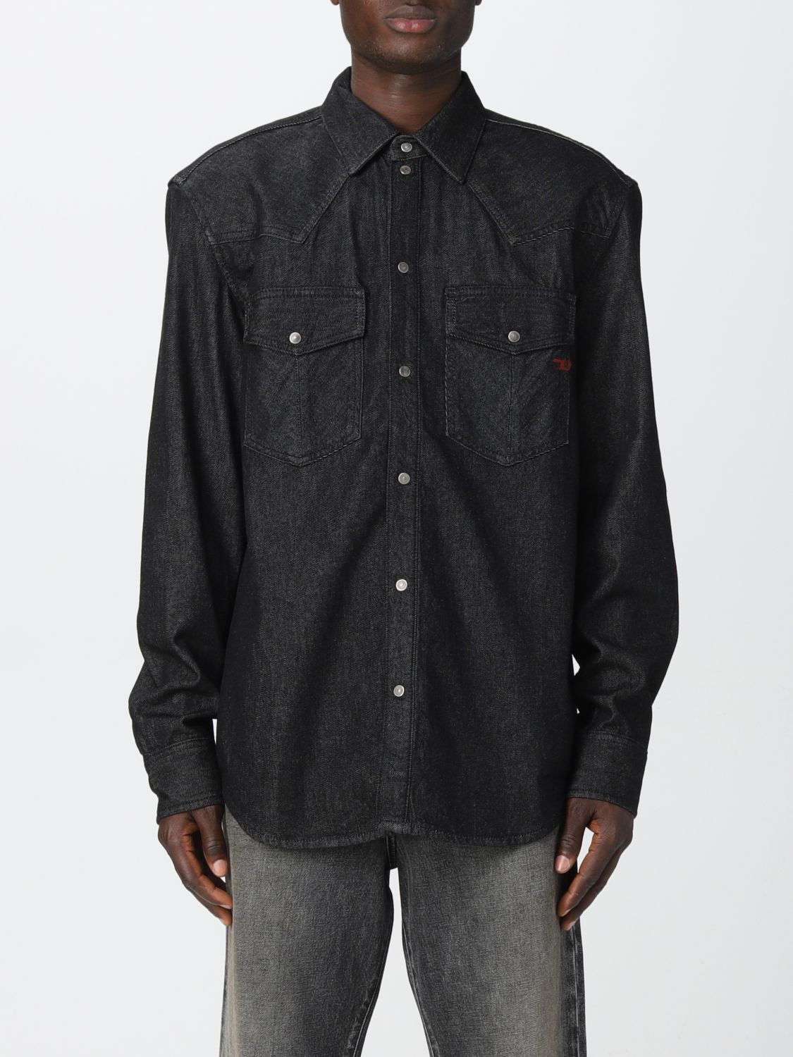 diesel black denim shirt