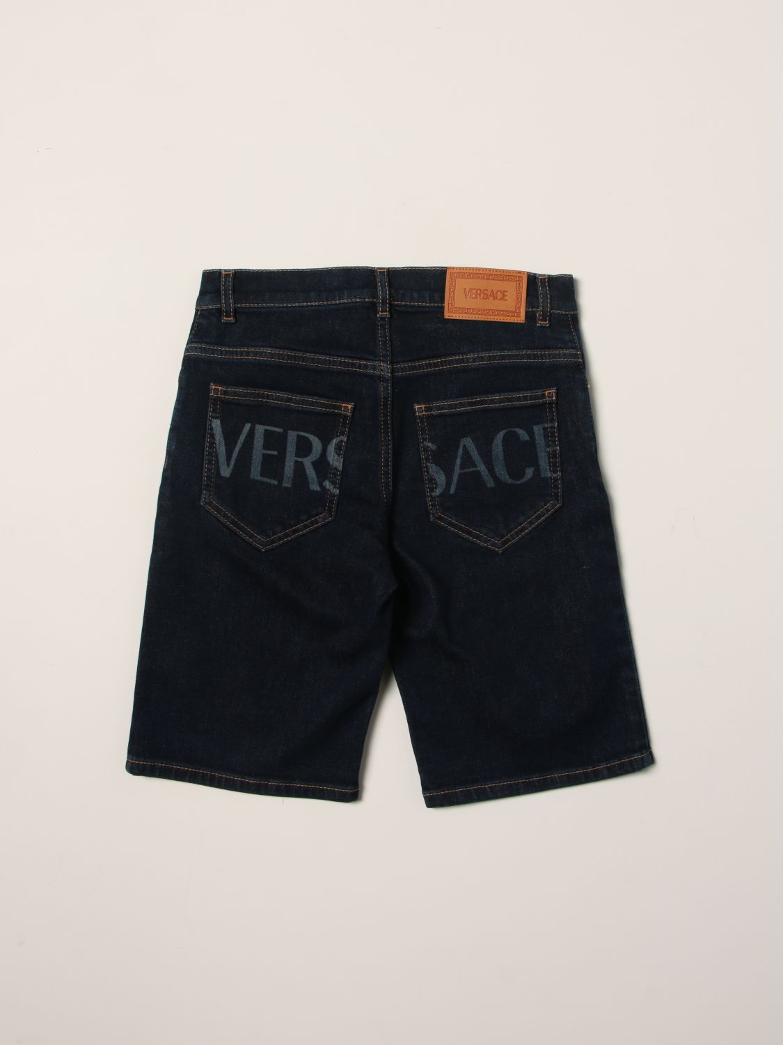 Pantaloncino Young Versace: Pantaloncino Versace Young in denim con logo blue 2