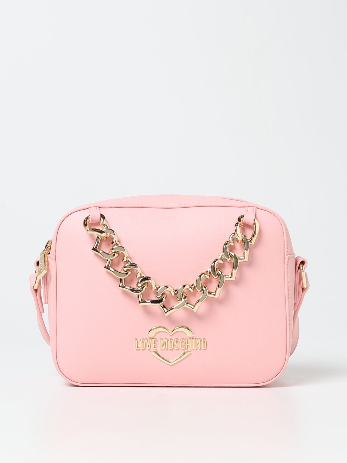 LOVE MOSCHINO: bag in synthetic leather with chain - Pink | Crossbody ...