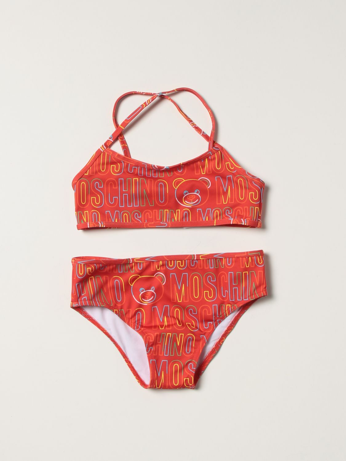 Swimsuit Moschino Kid: Moschino Baby bikini swimsuit with logo all over red 1
