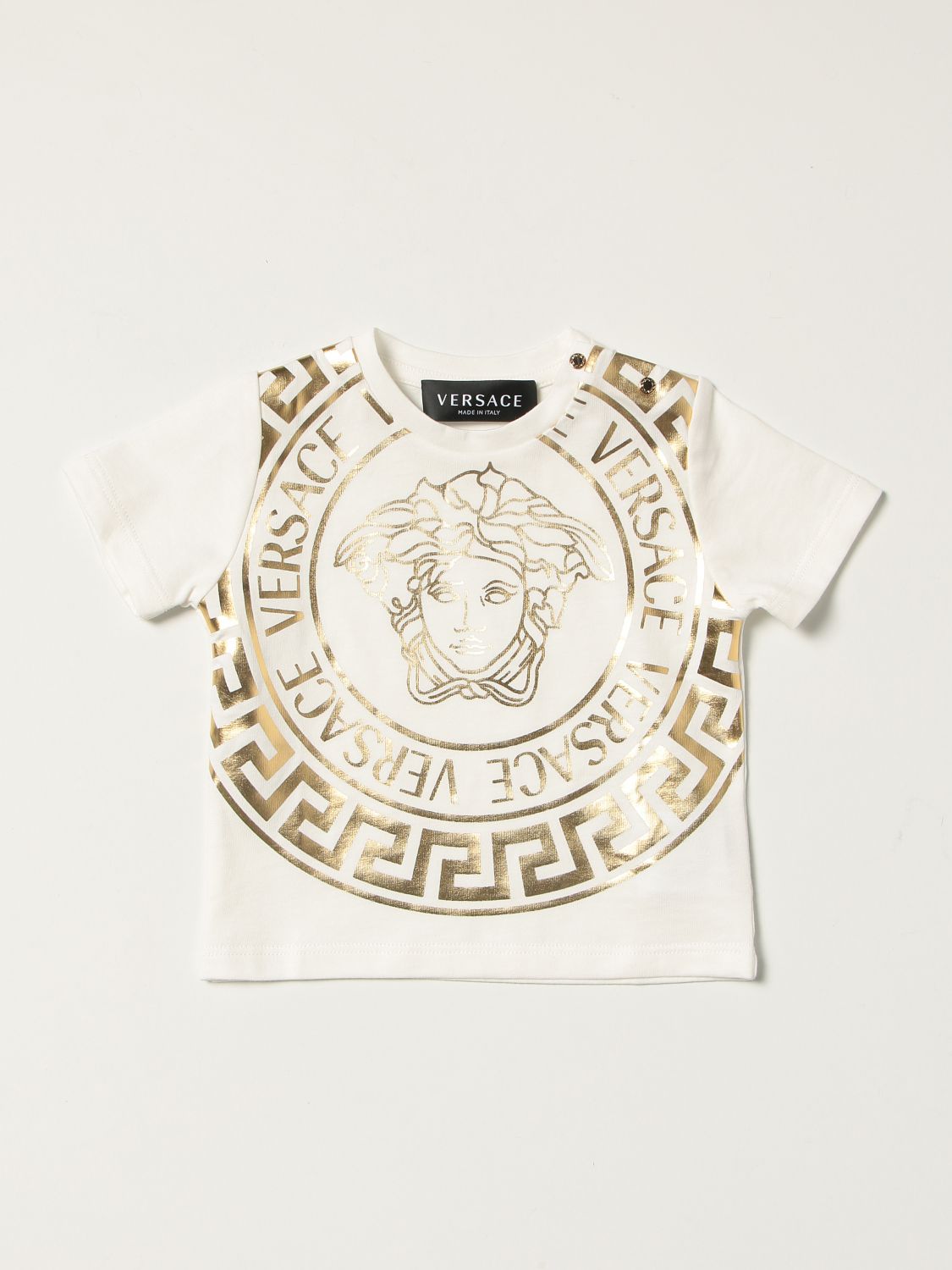 T-shirt Young Versace: Versace Young cotton T-shirt with baroque print white 1