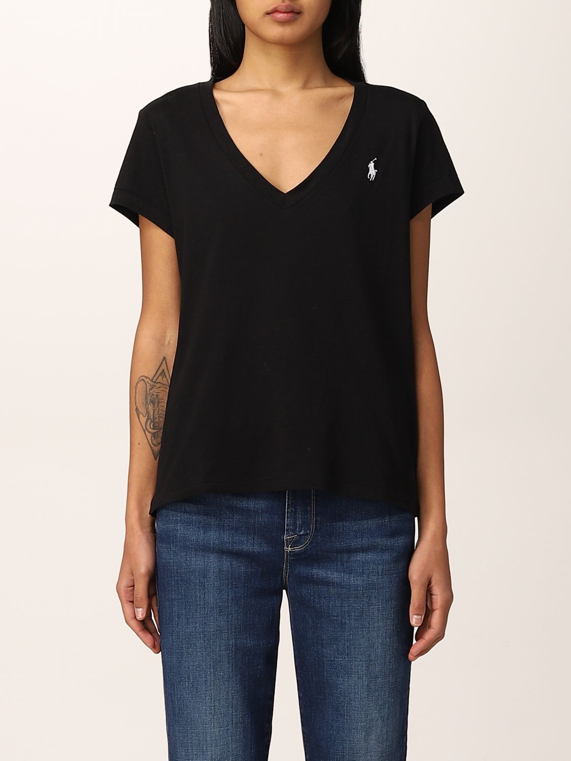 POLO RALPH LAUREN: v-neck t-shirt with embroidered logo - Black | Polo  Ralph Lauren t-shirt 211847077 online on 