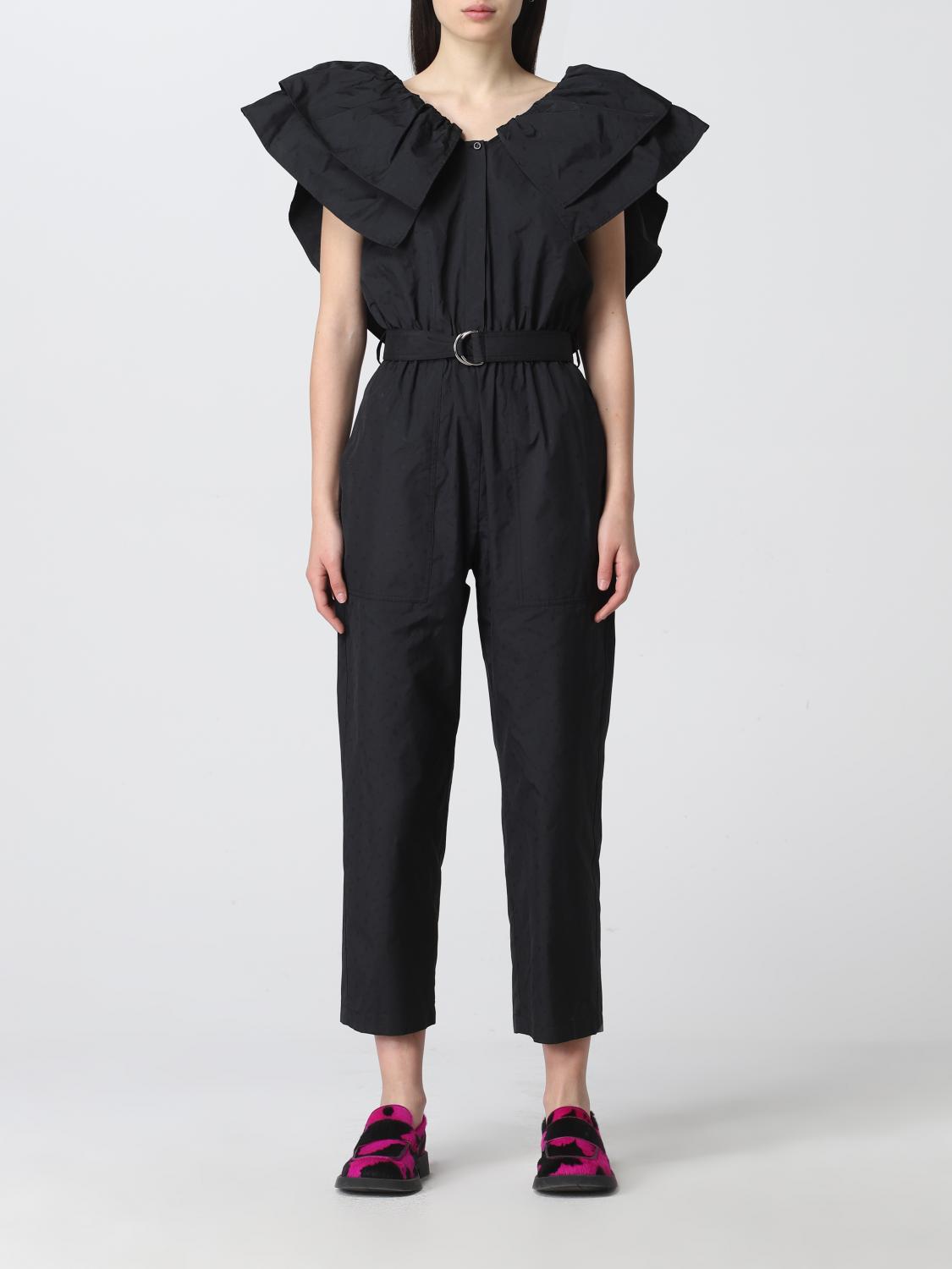 Msgm Long Jumpsuit With Maxi Ruches And Belt Black Msgm Jumpsuits 3241mda38227108 Online On 4859