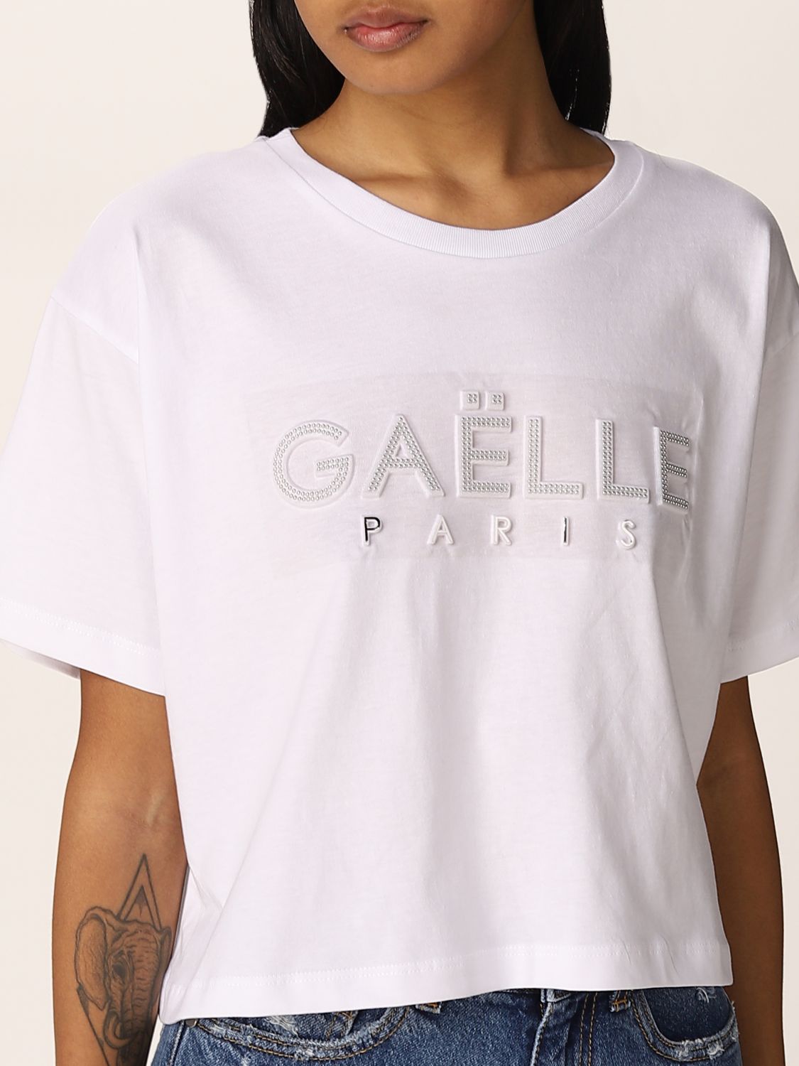 GAËLLE PARIS: t-shirt in cotton with logo - Black | Gaëlle Paris t ...