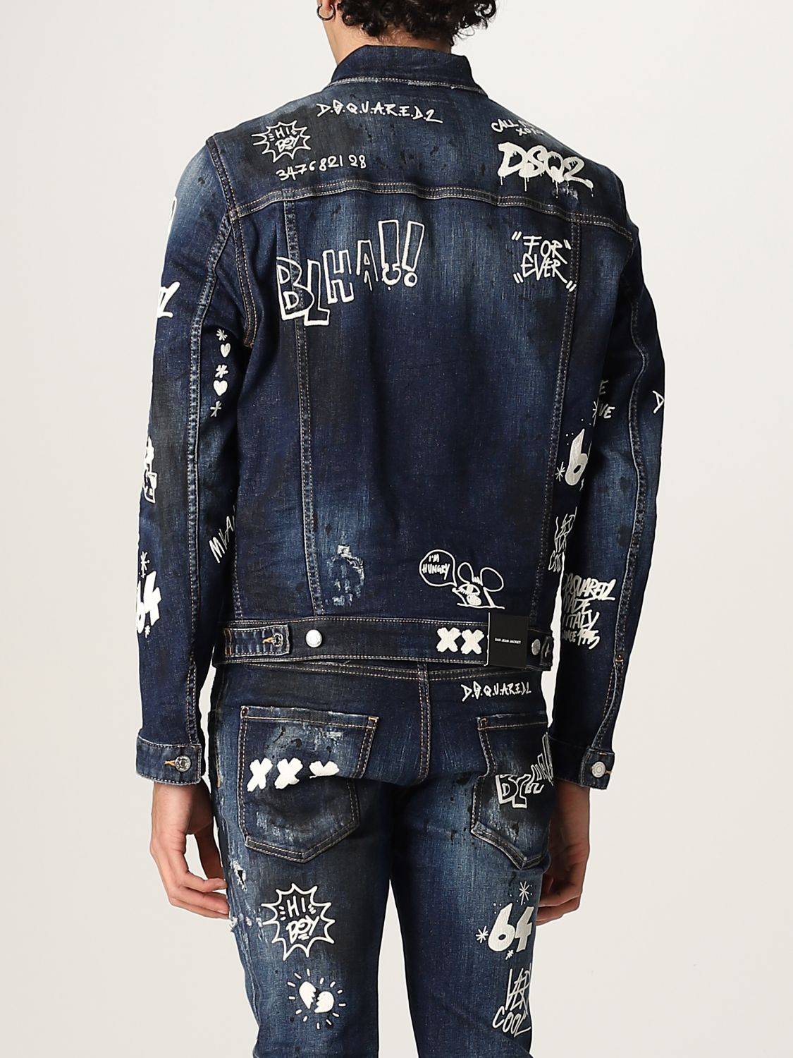 DSQUARED2: denim jacket with all over prints - Blue | Dsquared2