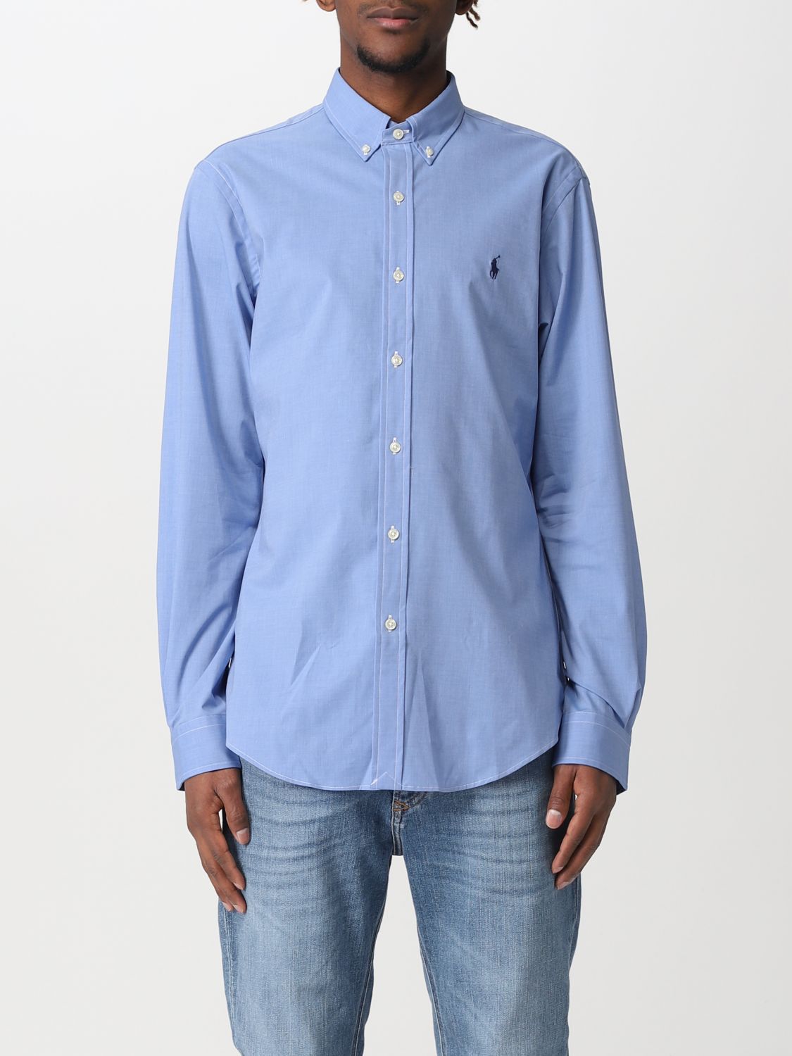 Polo Ralph Lauren Outlet: basic shirt with embroidered logo - Blue 1 | Polo  Ralph Lauren shirt 710832480 online on 
