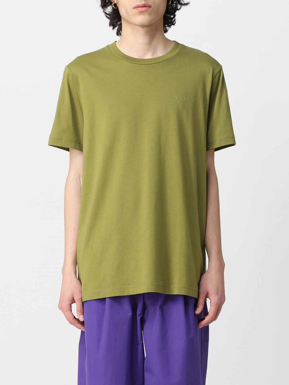 MARNI: basic cotton t-shirt - Green | Marni t-shirt HUMU0170P1USC78 ...