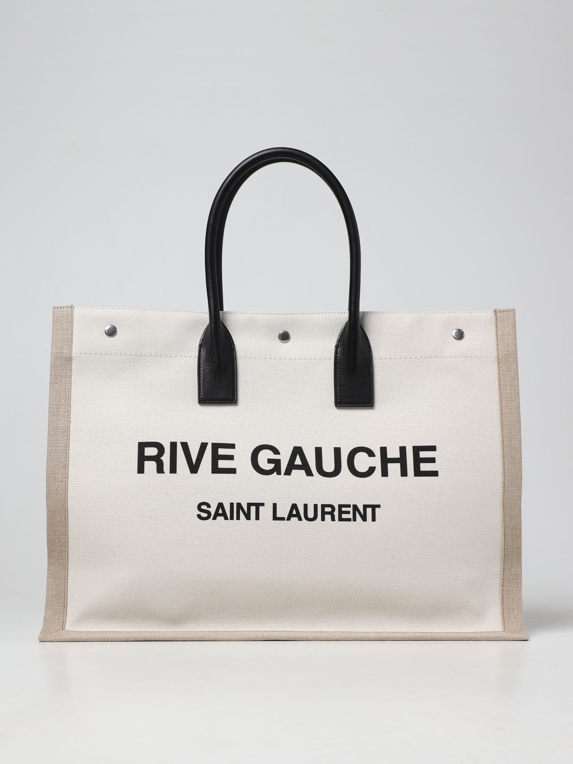 SAINT LAURENT: Rive Gauche canvas tote bag - Natural | Saint Laurent ...