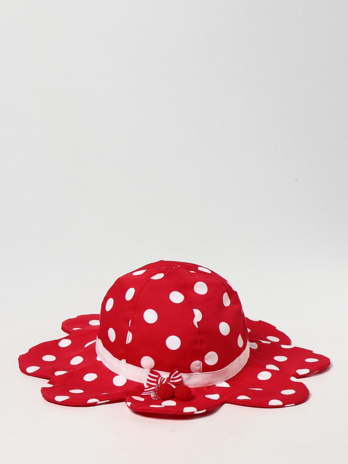 Cappello neonato Monnalisa: Cappello Fiore Monnalisa in cotone a pois rosso 1