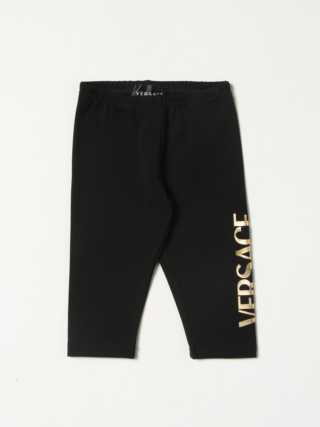 Pantalone Young Versace: Leggings Versace Young con logo laminato nero 1