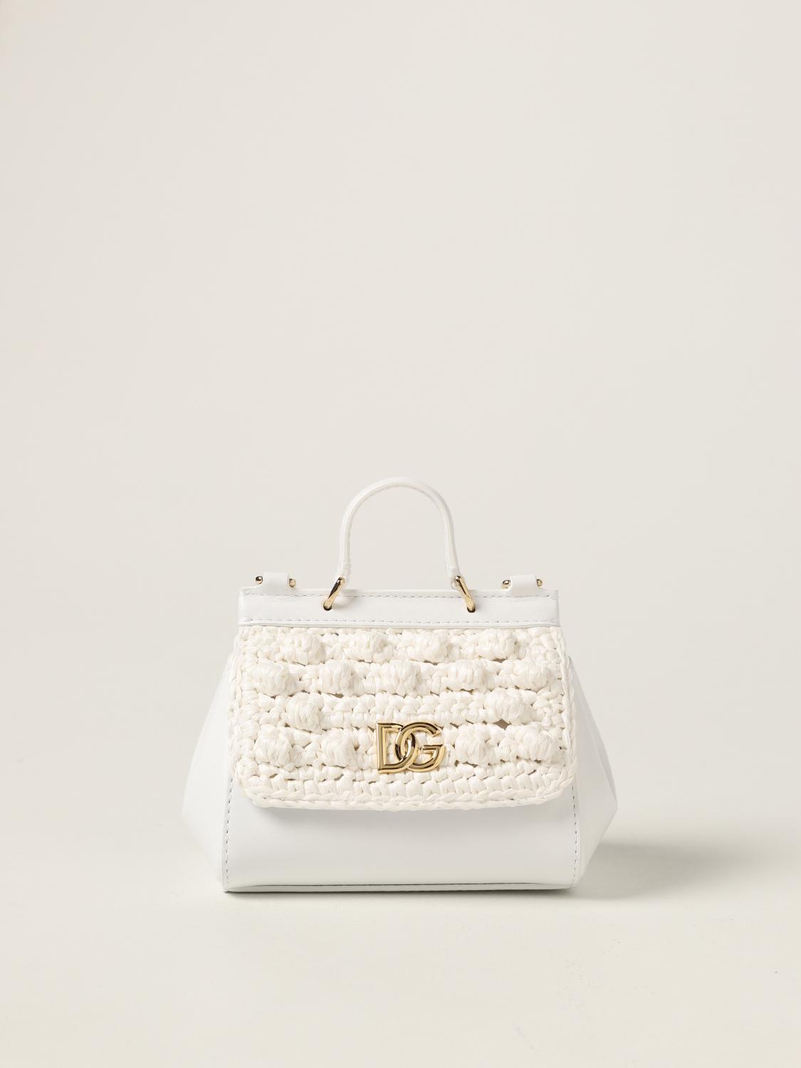 DOLCE & GABBANA Sicily leather and raffia bag White Dolce