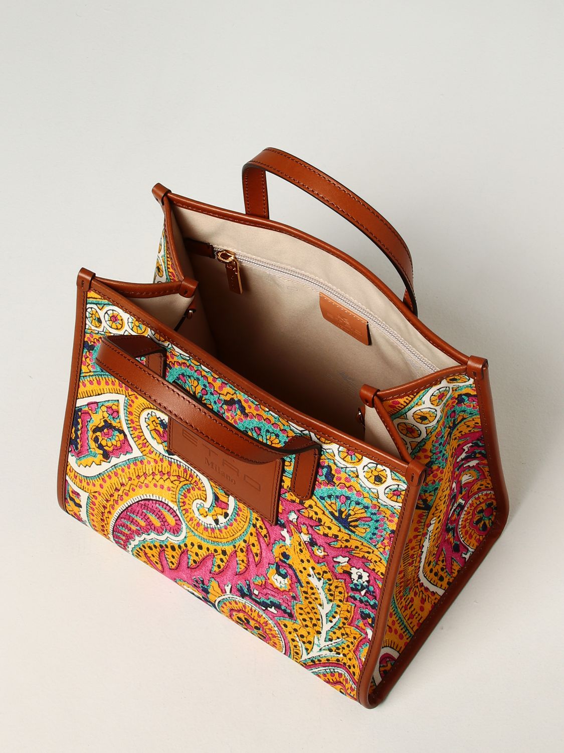 Etro women's shopper bag in canvas with logo Ecru'-Bordeaux