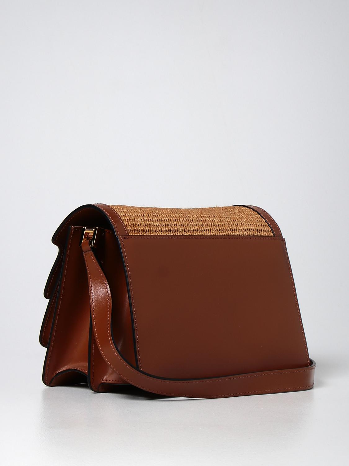 MARNI: Trunk soft leather and raffia bag - Dark | Marni crossbody bags ...