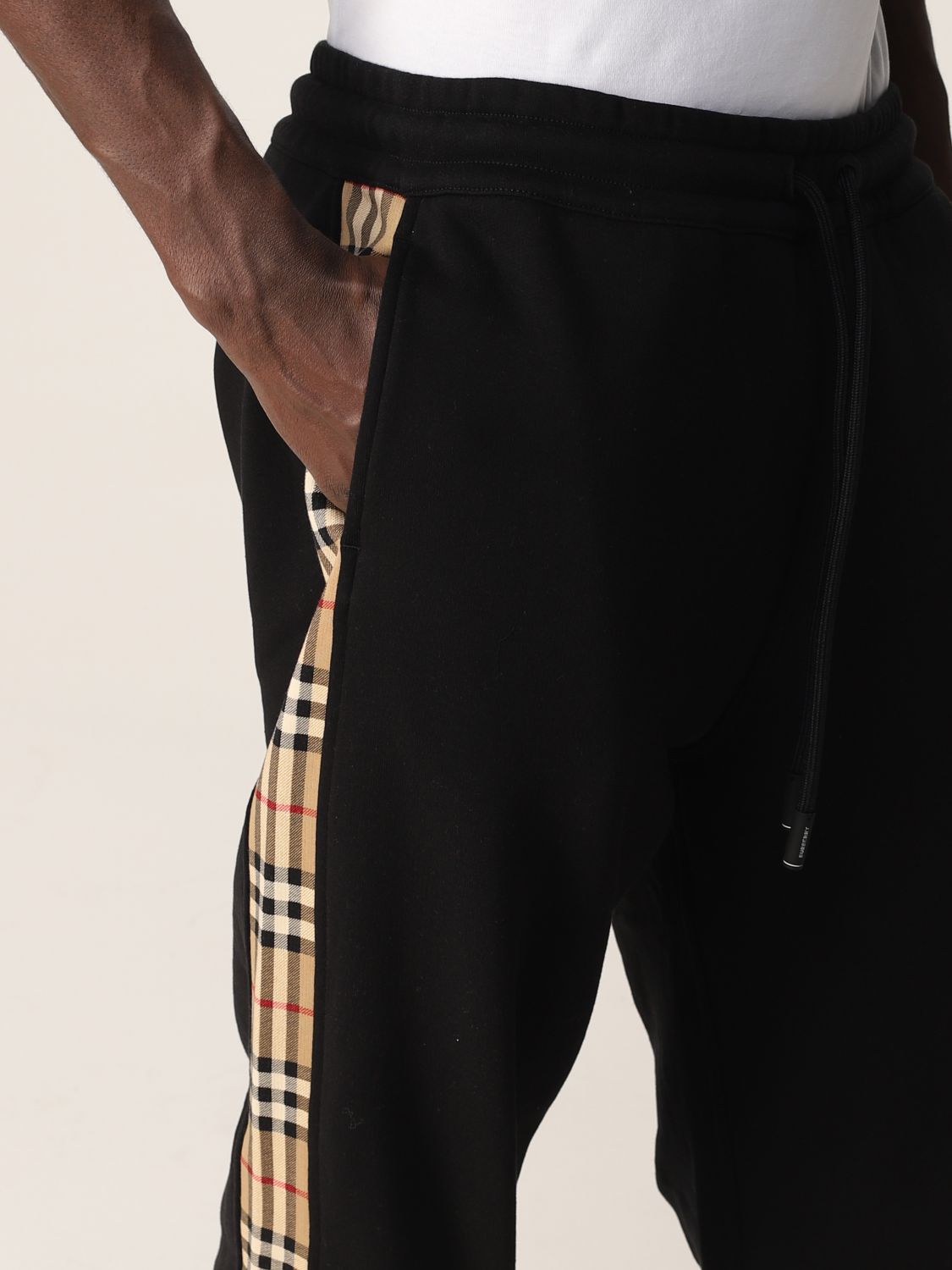 BURBERRY: cotton jogging pants with check details - | Burberry pants 8026273 online at