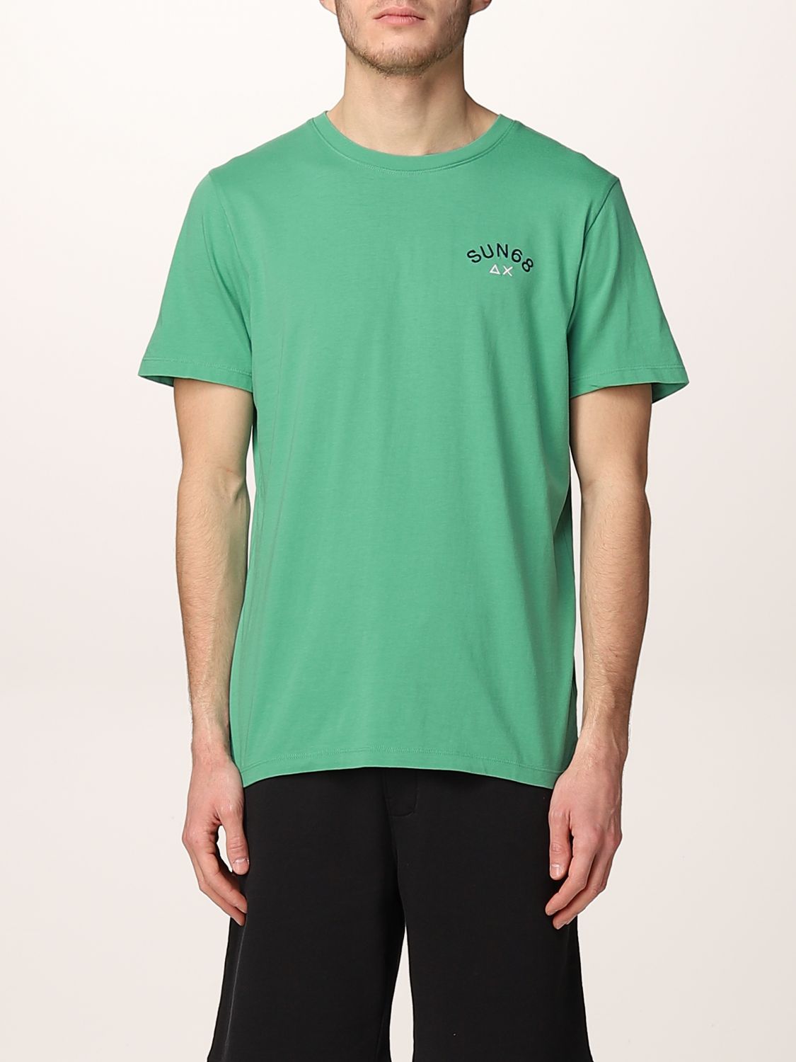 SUN 68: cotton t-shirt with logo - Green | Sun 68 t-shirt T32104 online ...