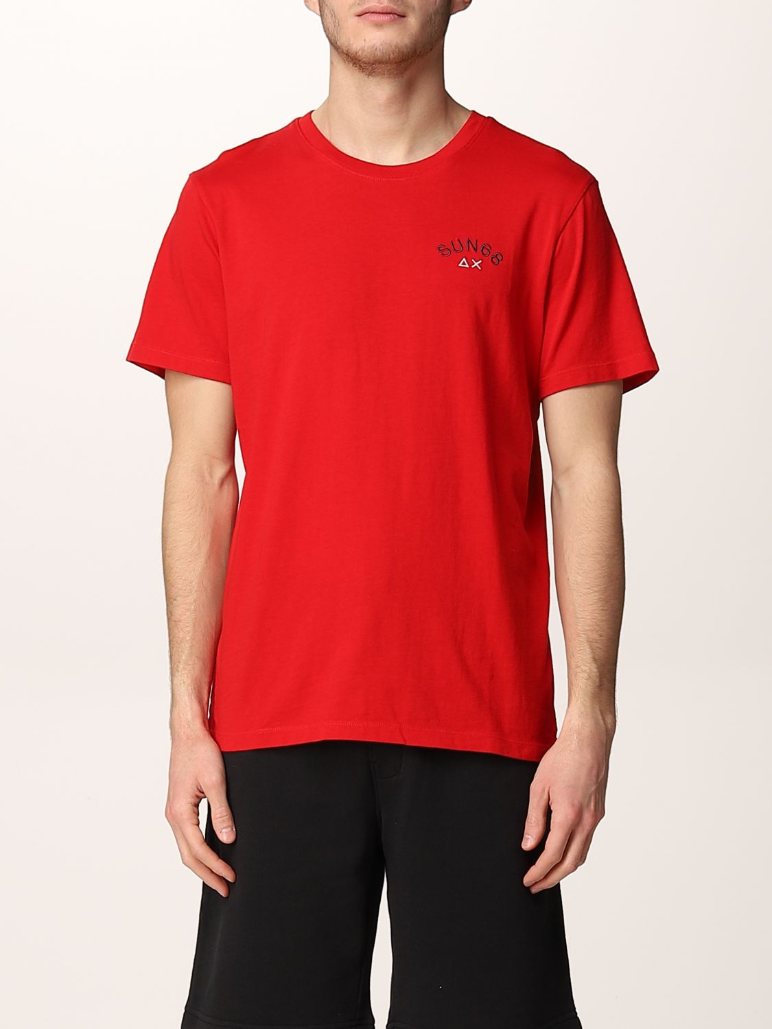 SUN 68: cotton t-shirt with logo - Red | Sun 68 t-shirt T32104 online ...