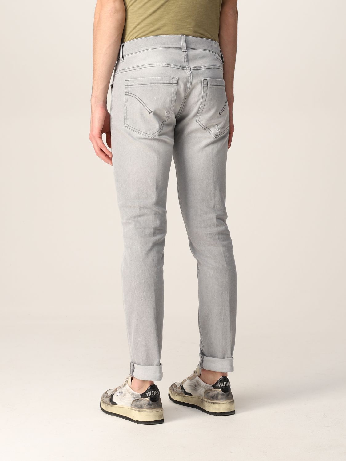 DONDUP: cropped jeans in ripped denim - Grey | Dondup jeans ...