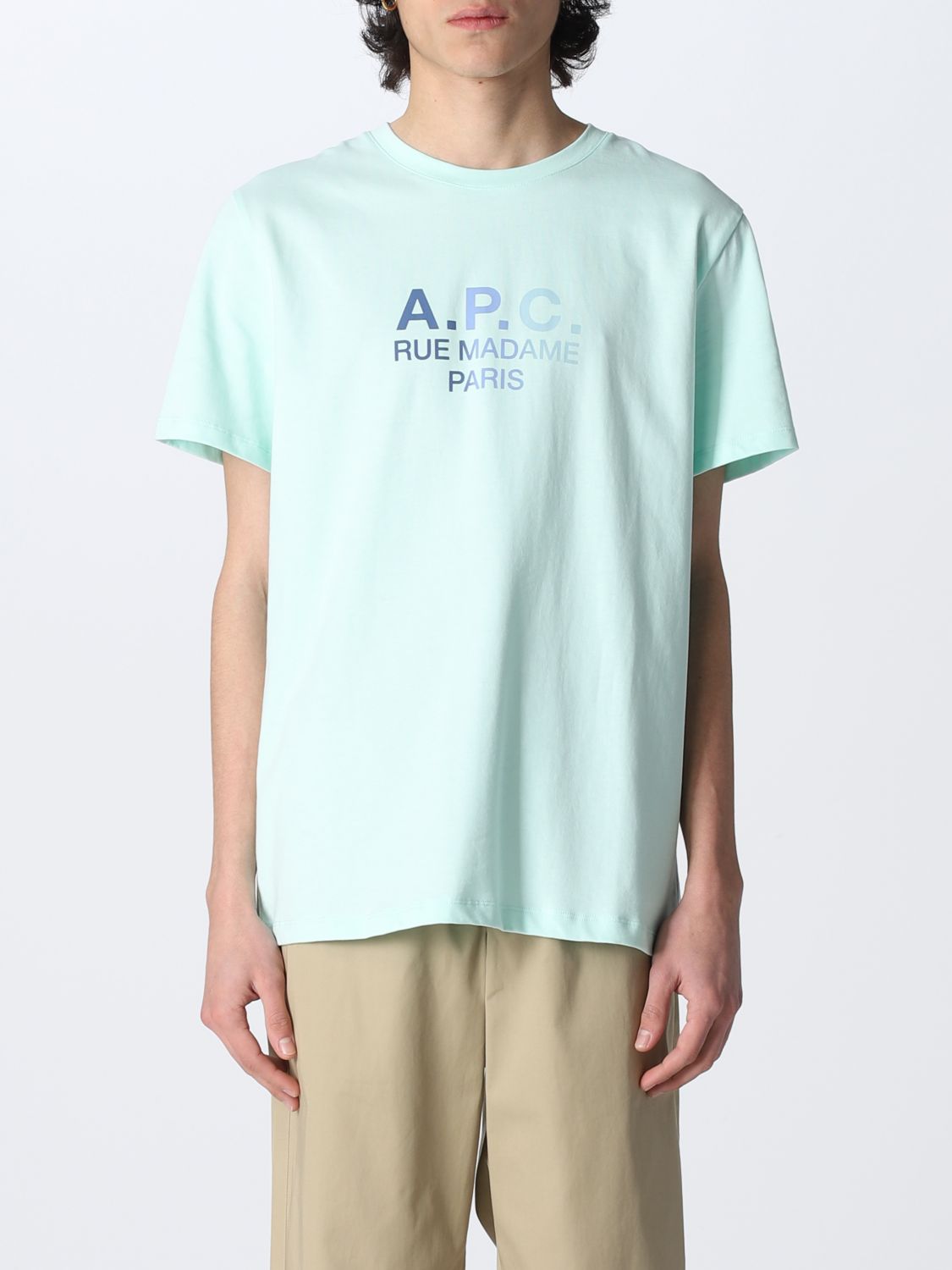 A.P.C.: T-shirt in cotton with logo print - Green | A.p.c. t-shirt