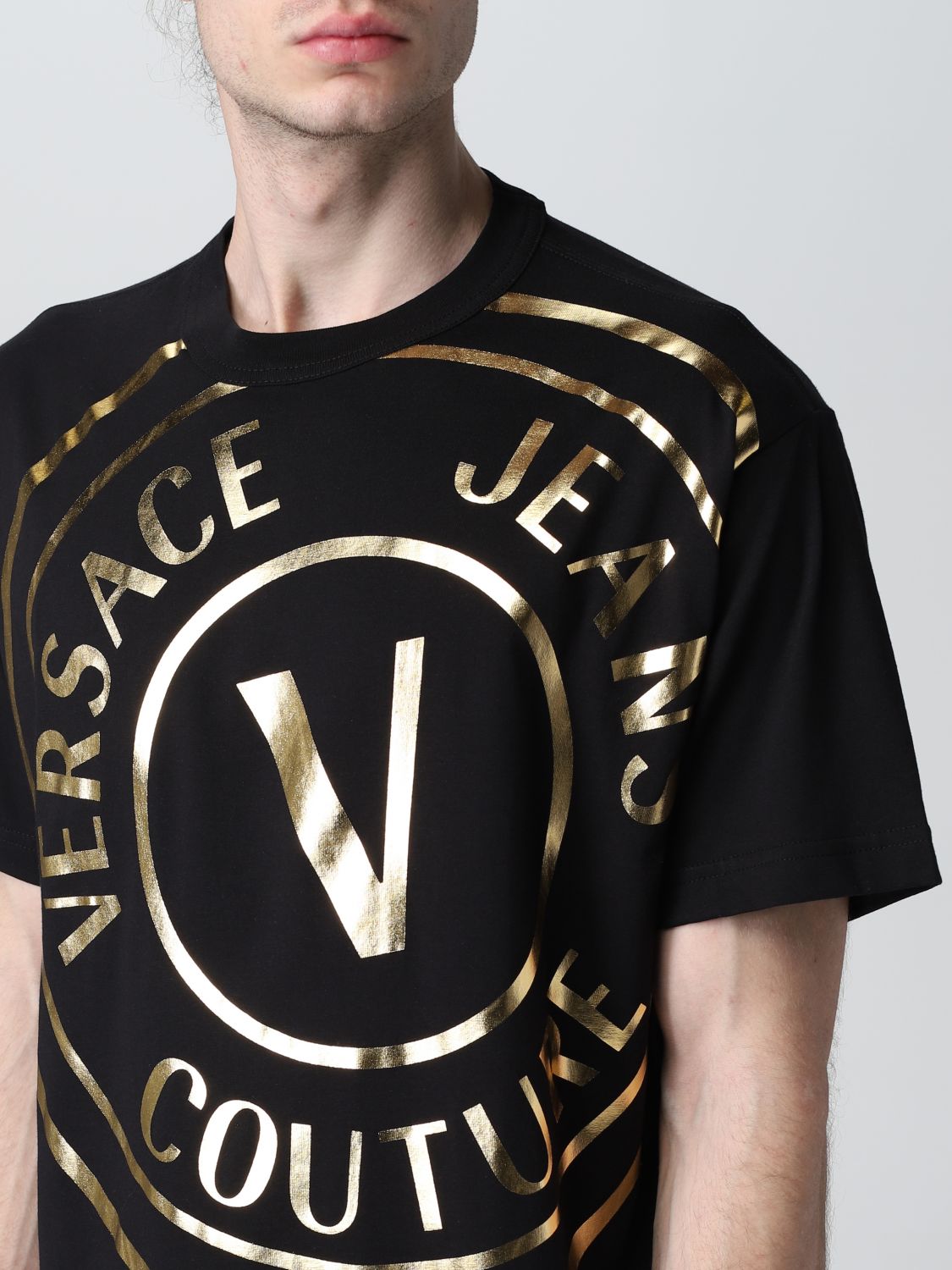 Versace Jeans Couture Gold Logo T Shirt in Black 
