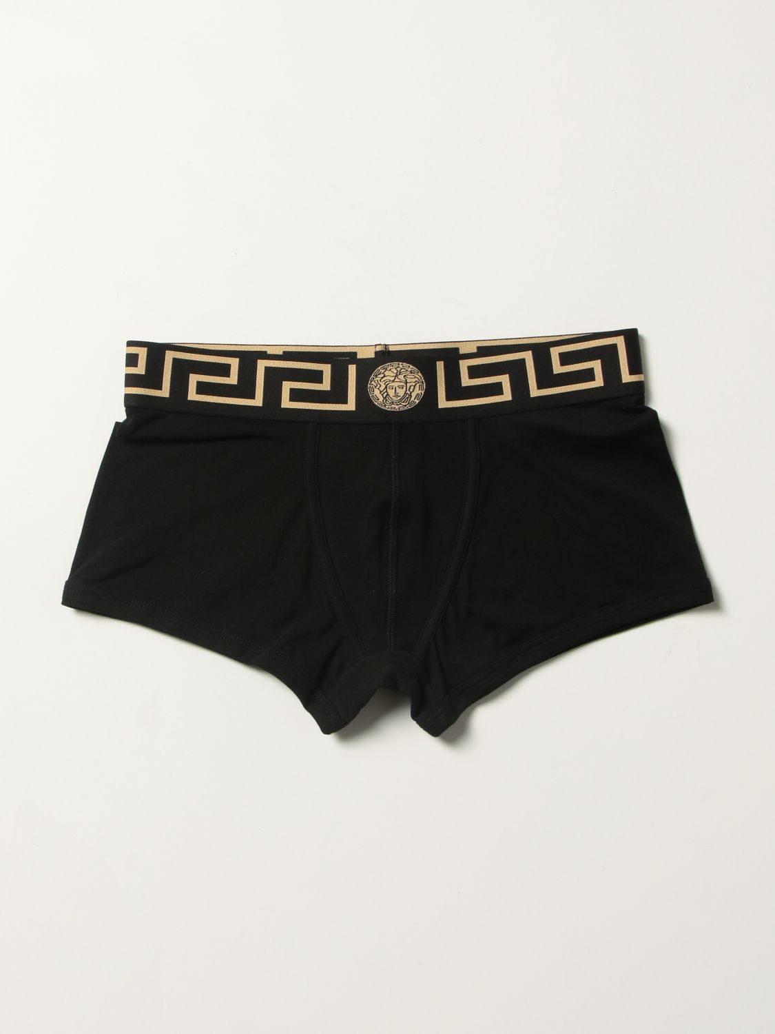 Underwear Versace: Versace cotton stretch trunks with Greca pattern black 1