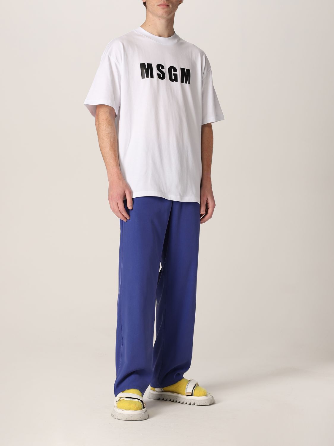 MSGM: cotton t-shirt with logo - White | Msgm t-shirt 3240MM94227298 ...