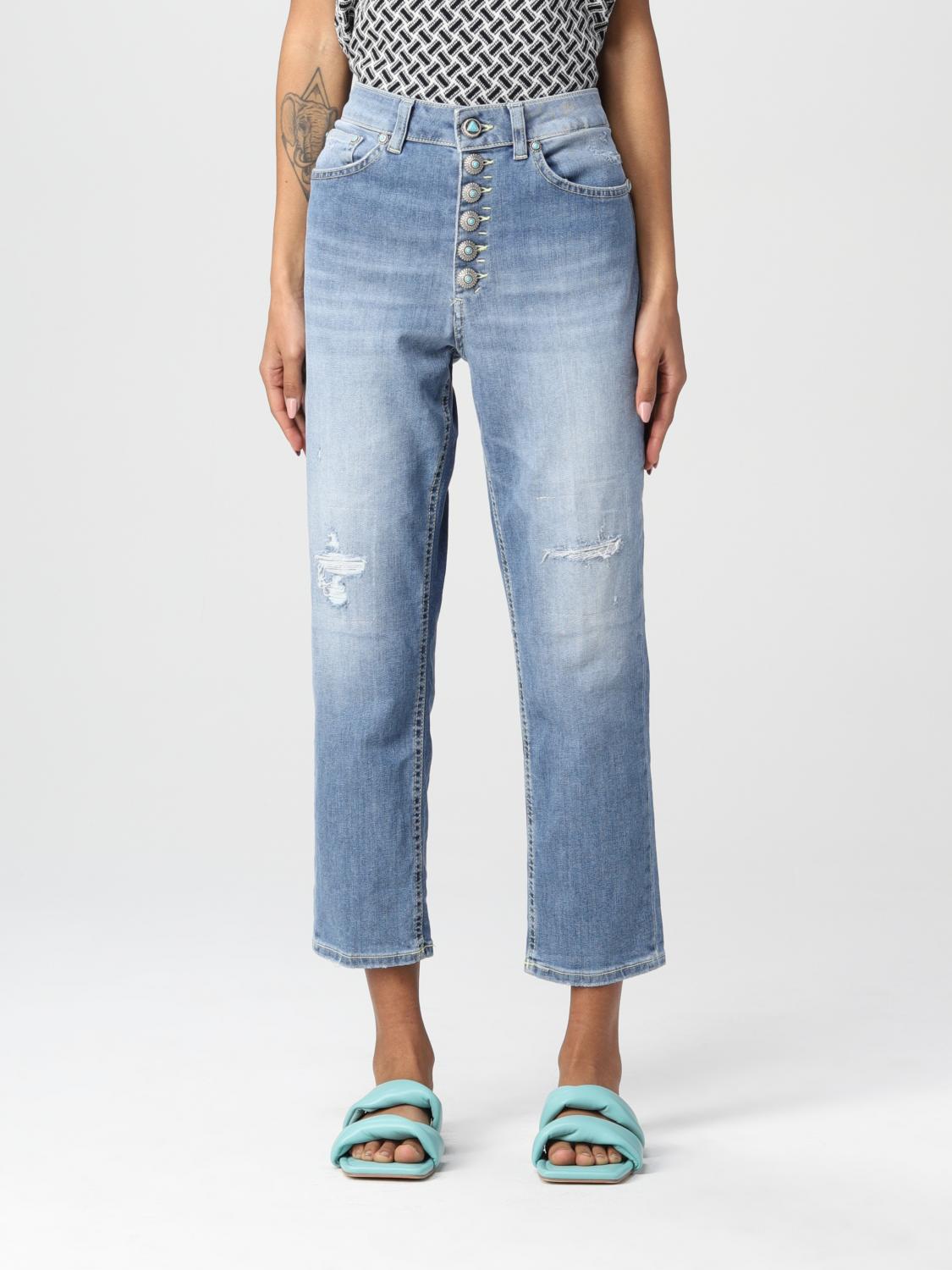DONDUP: cropped jeans in denim with tears - Blue | Jeans Dondup  DP268BDS0296AA10 GIGLIO.COM