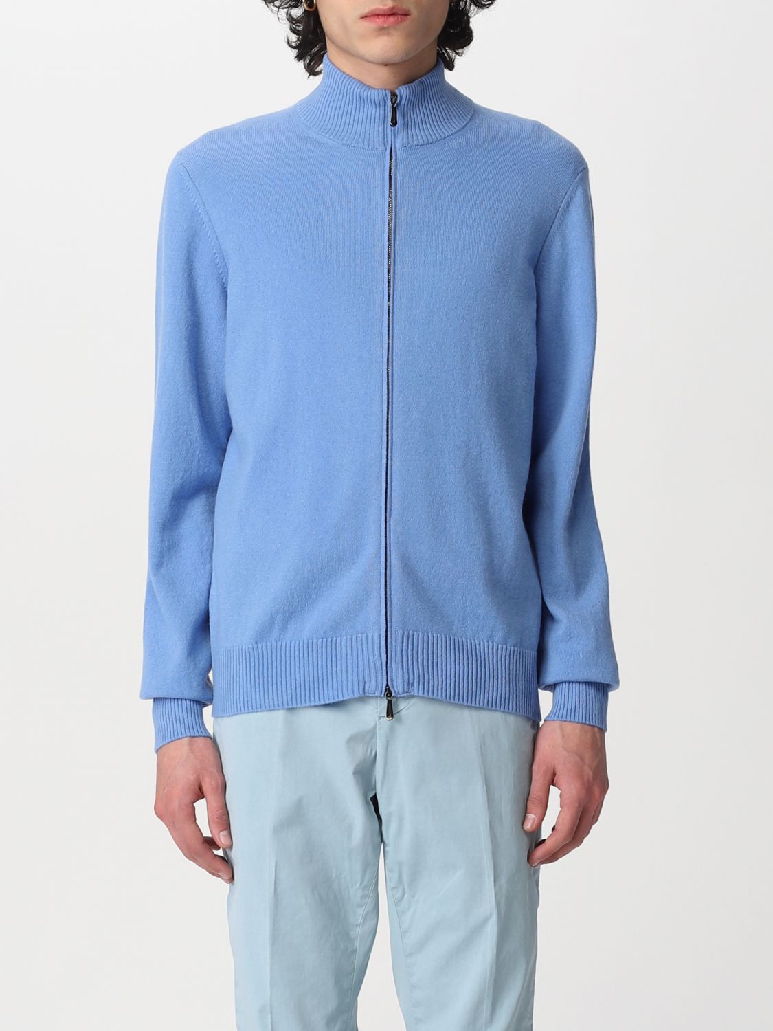 Cardigan Drumohr: Cardigan con zip Drumohr in cashmere azzurro 1