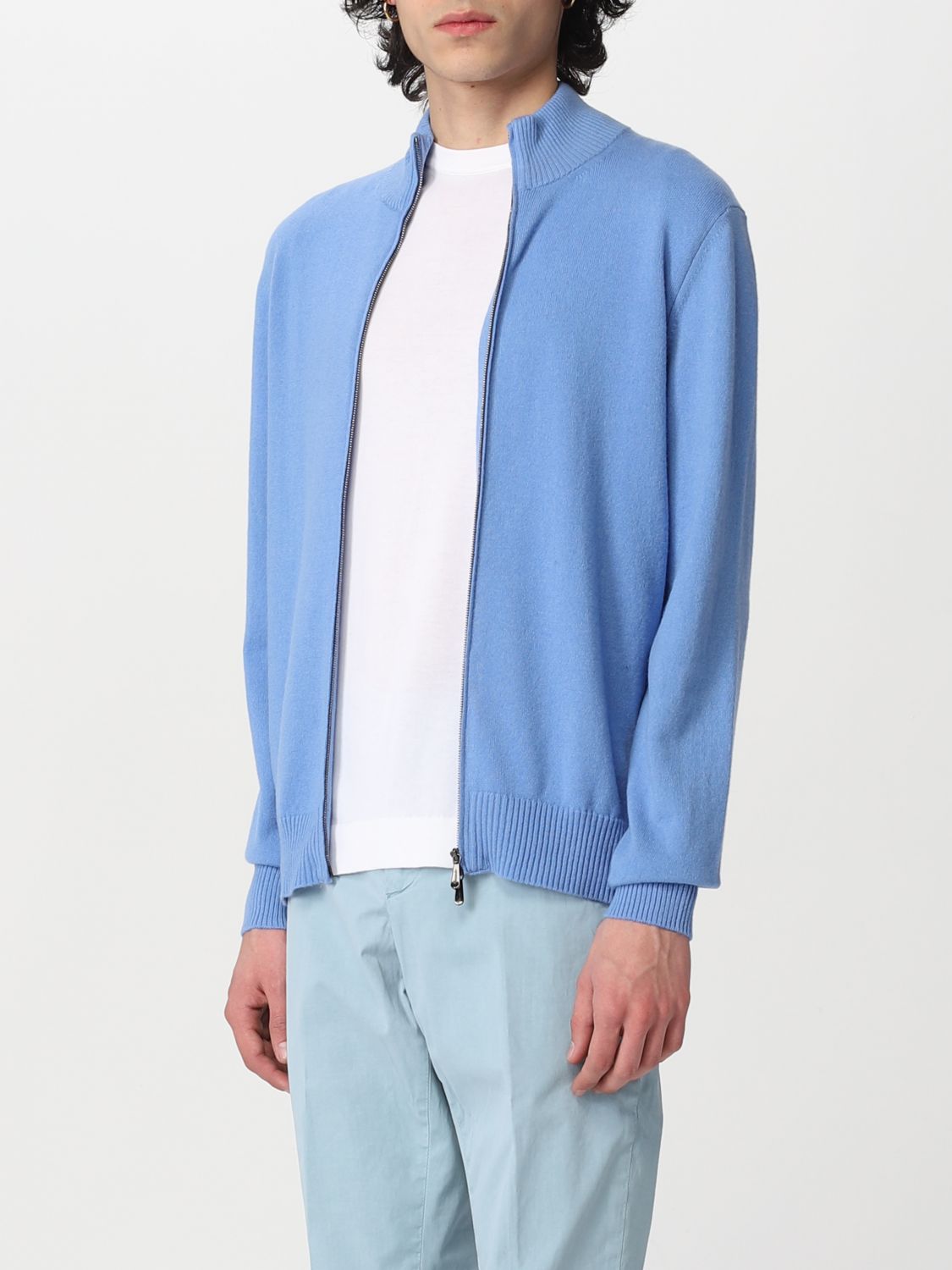 Cardigan Drumohr: Cardigan con zip Drumohr in cashmere azzurro 3