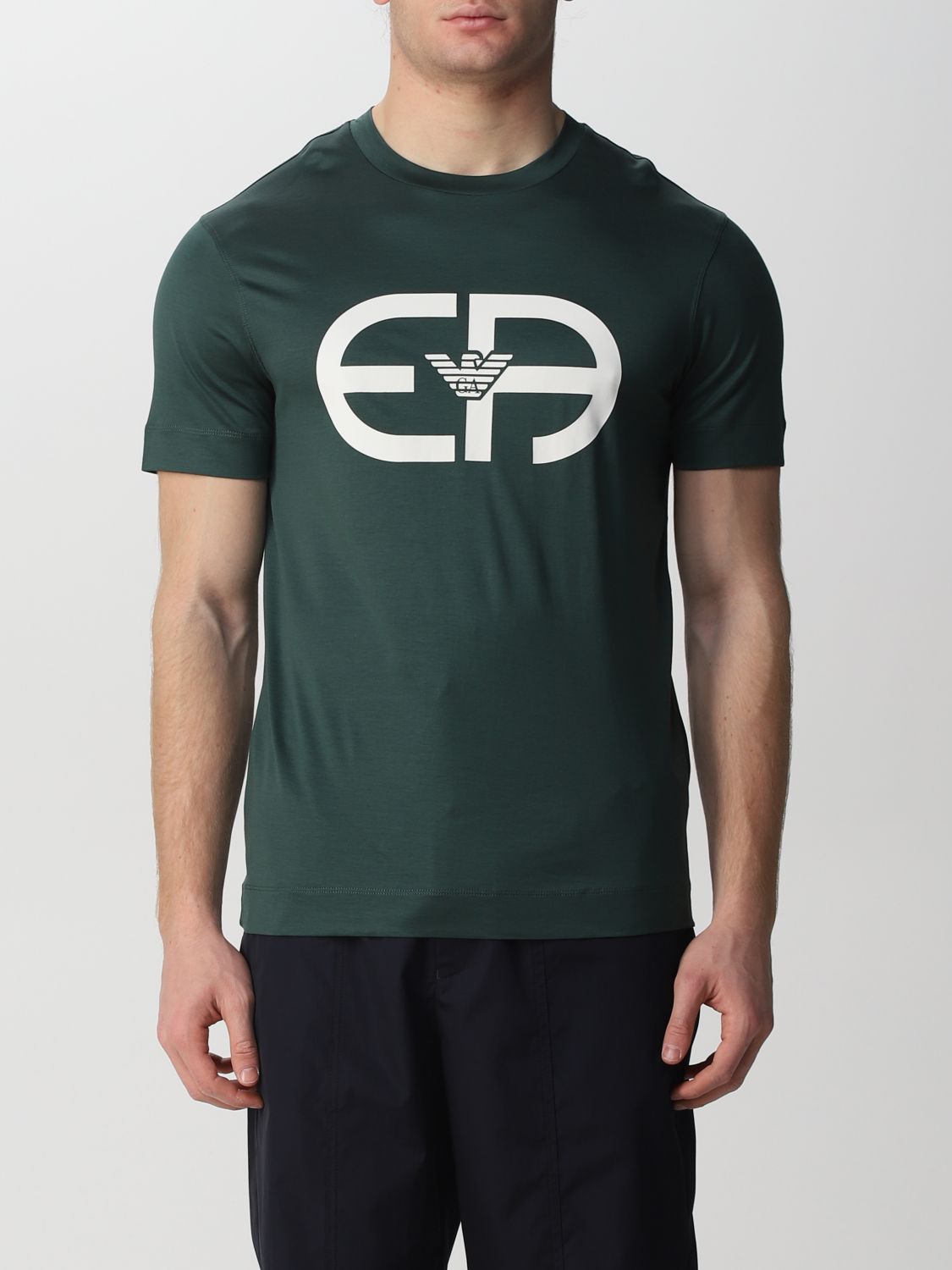 EMPORIO ARMANI: r-EAcreate t-shirt in lyocell and cotton - Green ...
