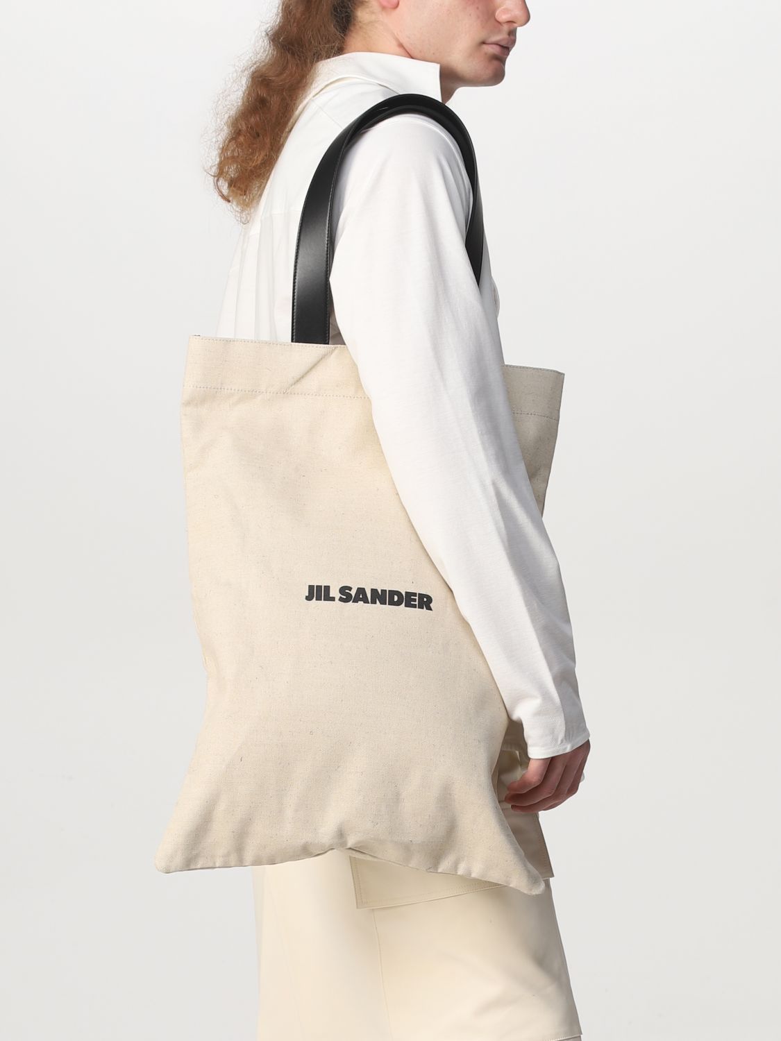 JIL SANDER: canvas and leather shopping bag - Natural | Bags Jil Sander  JSMU852457MUB73020 GIGLIO.COM